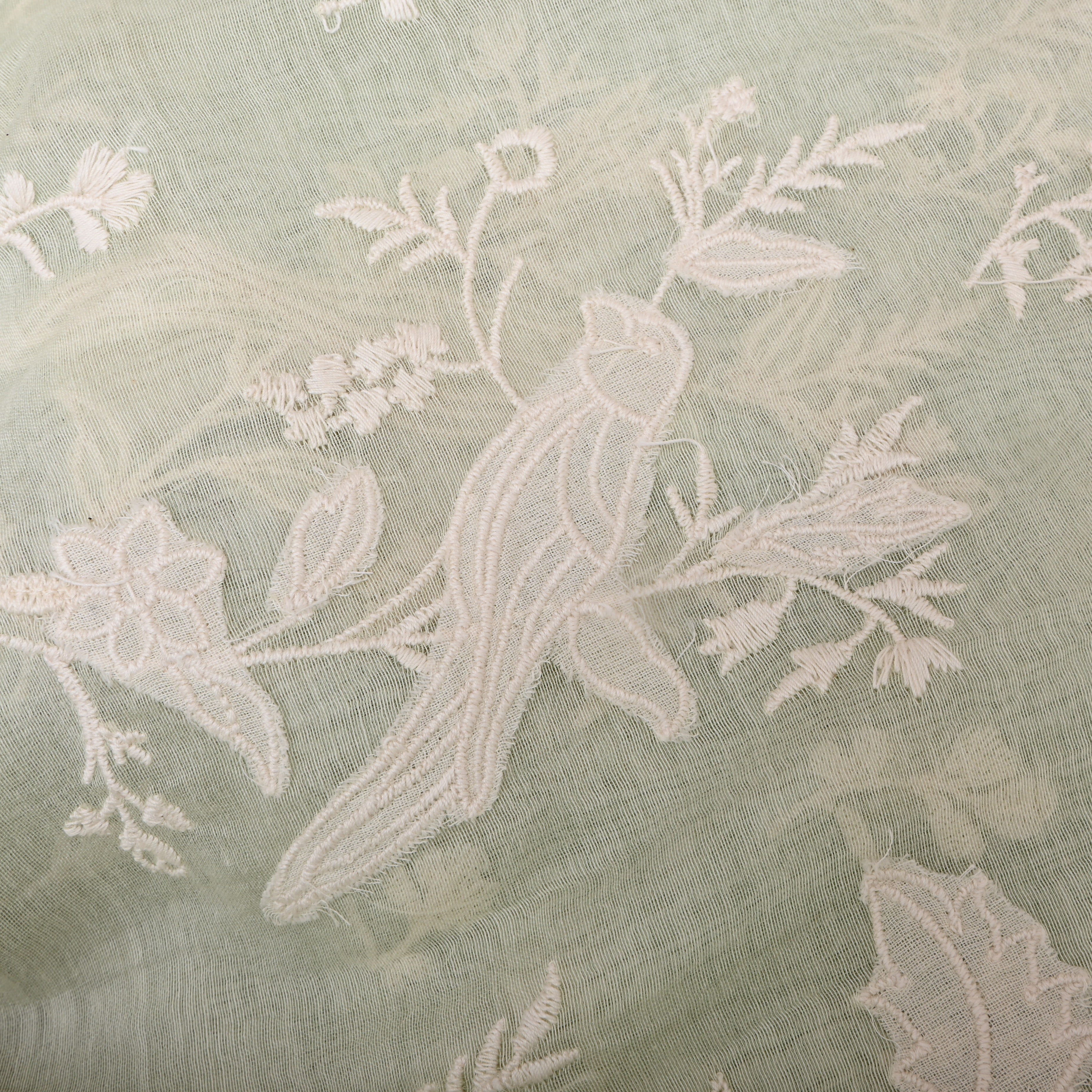 Pastel Green Floral Embroidered Chanderi Fabric