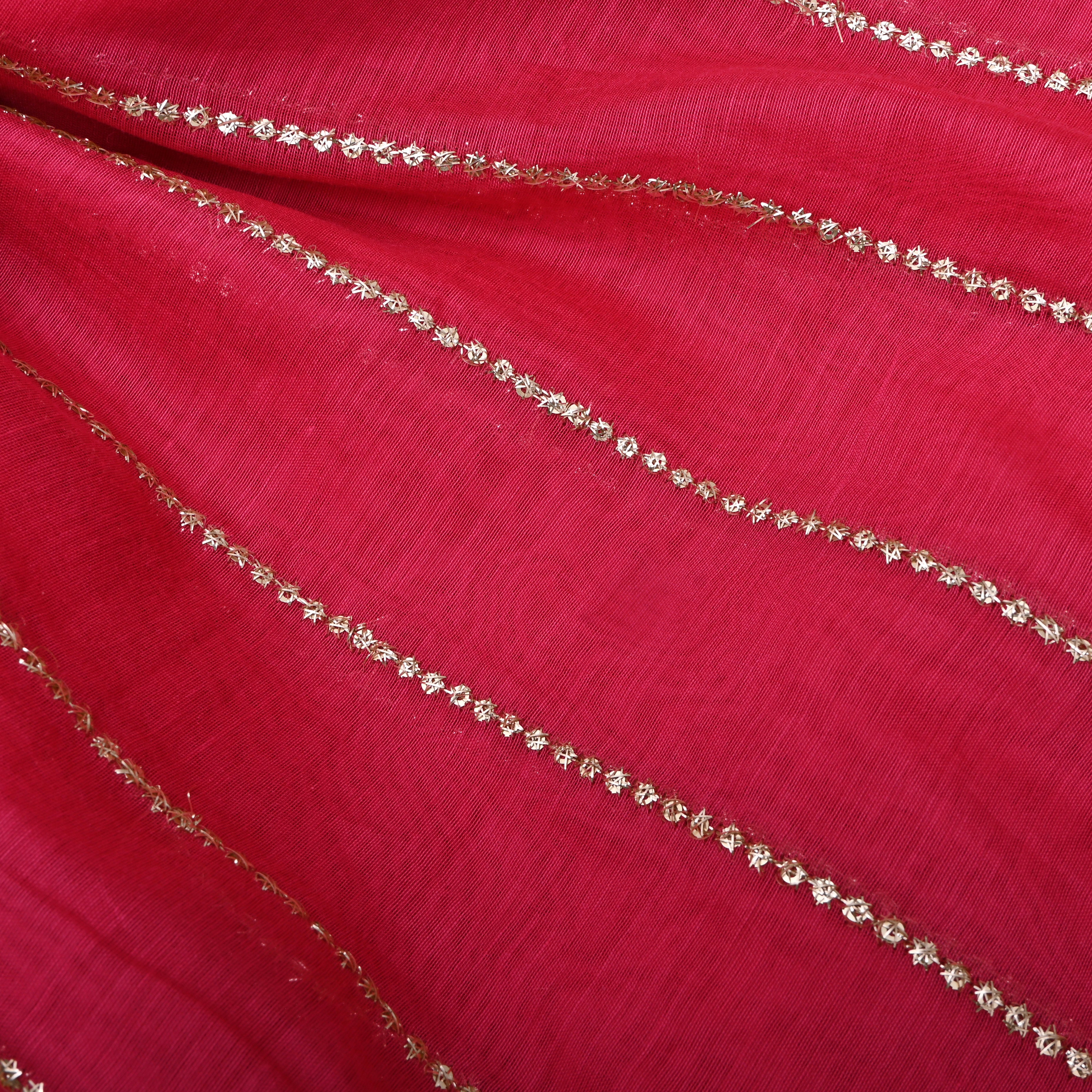 Bright Pink Sequin Embroidered Chanderi Fabric