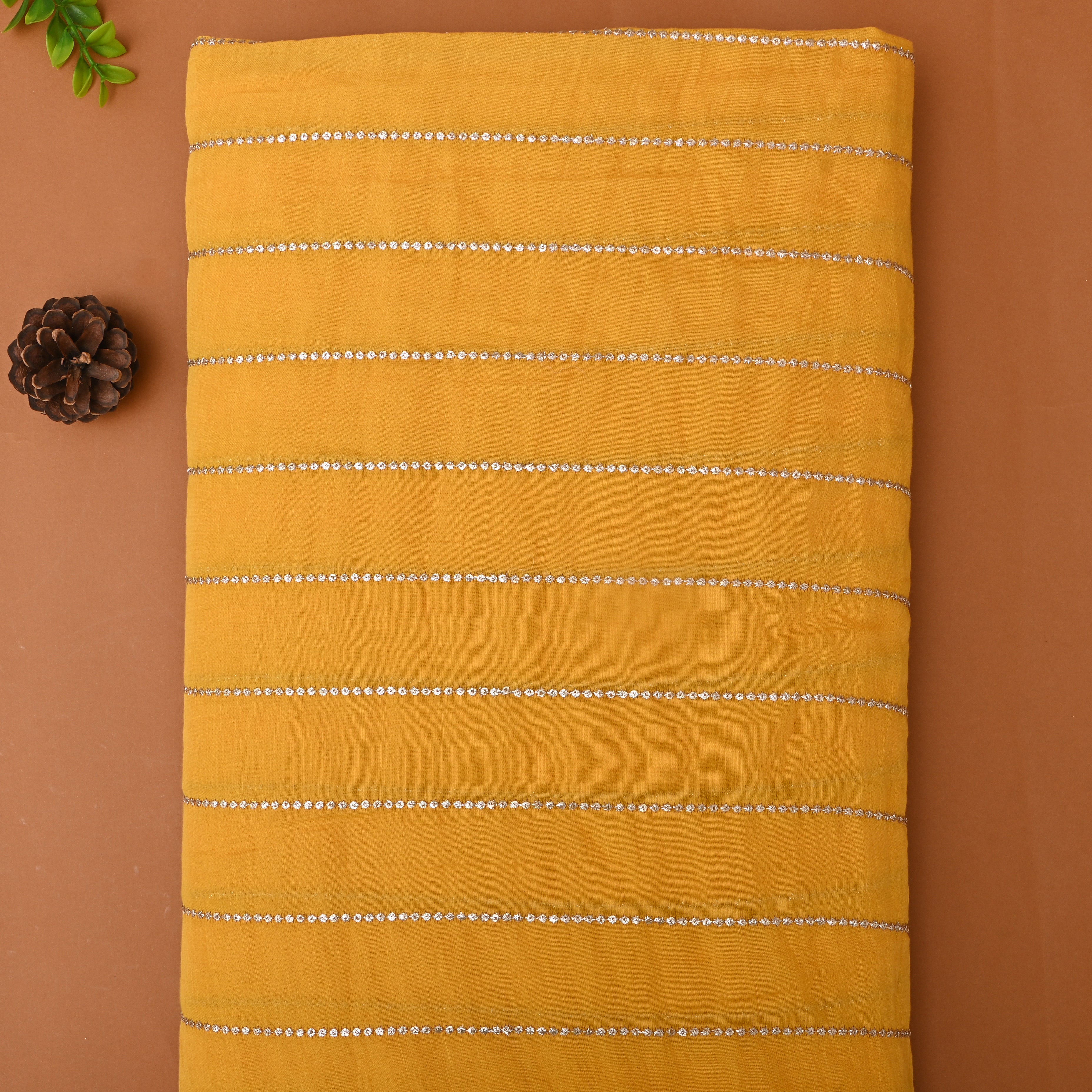 Sun Yellow Sequin Embroidered Chanderi Fabric