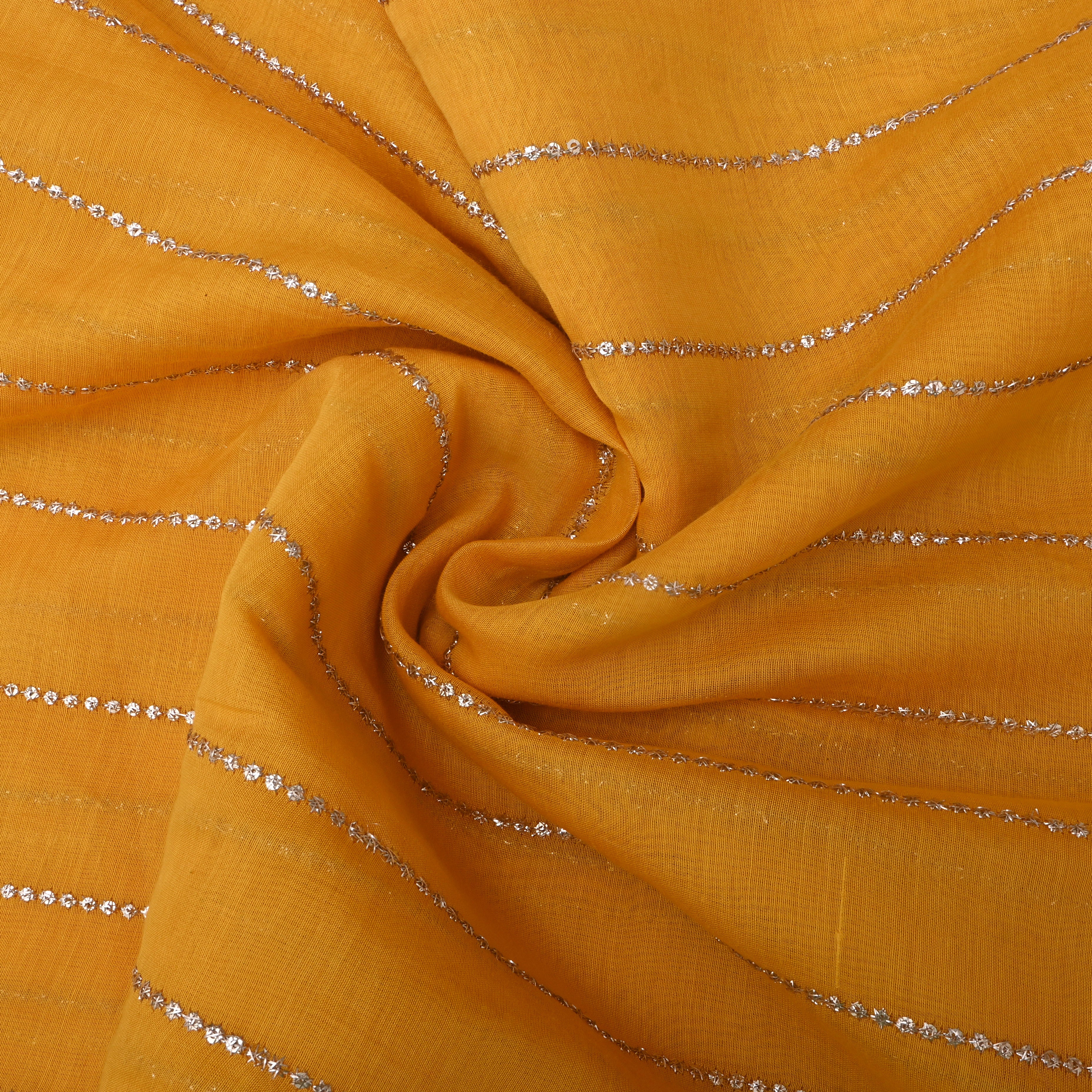 Sun Yellow Sequin Embroidered Chanderi Fabric