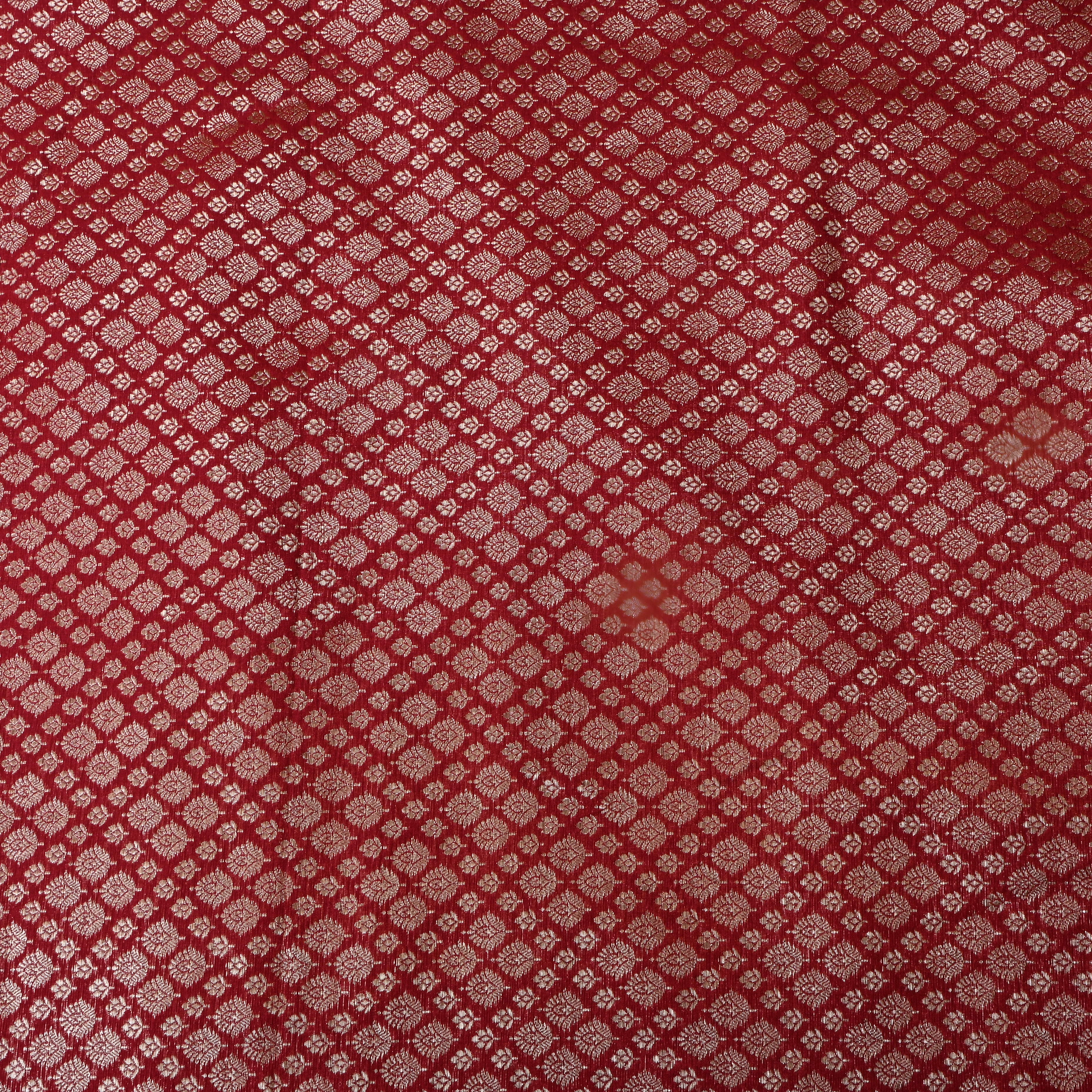 Deep Red Floral Jamawar Silk Fabric