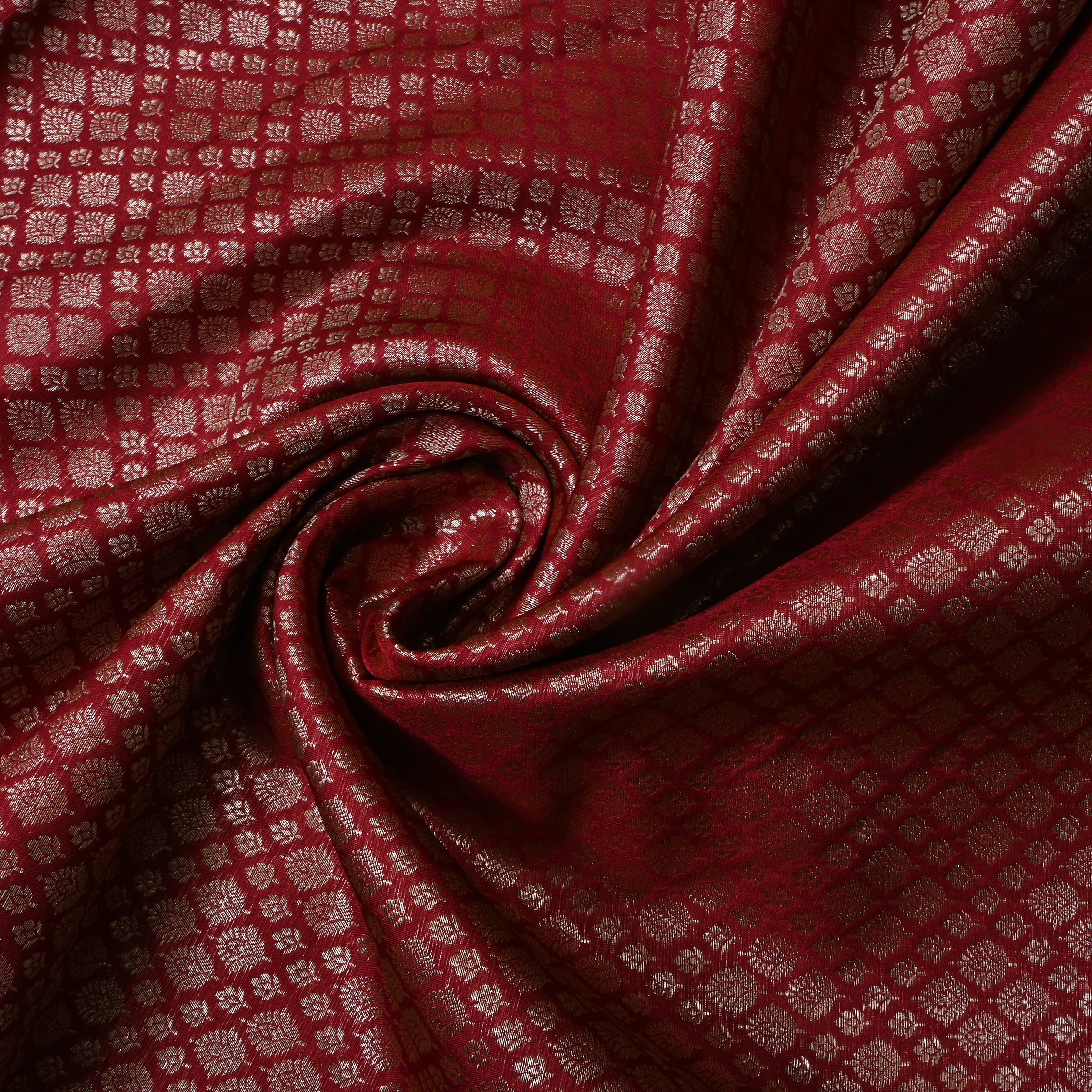 Deep Red Floral Jamawar Silk Fabric