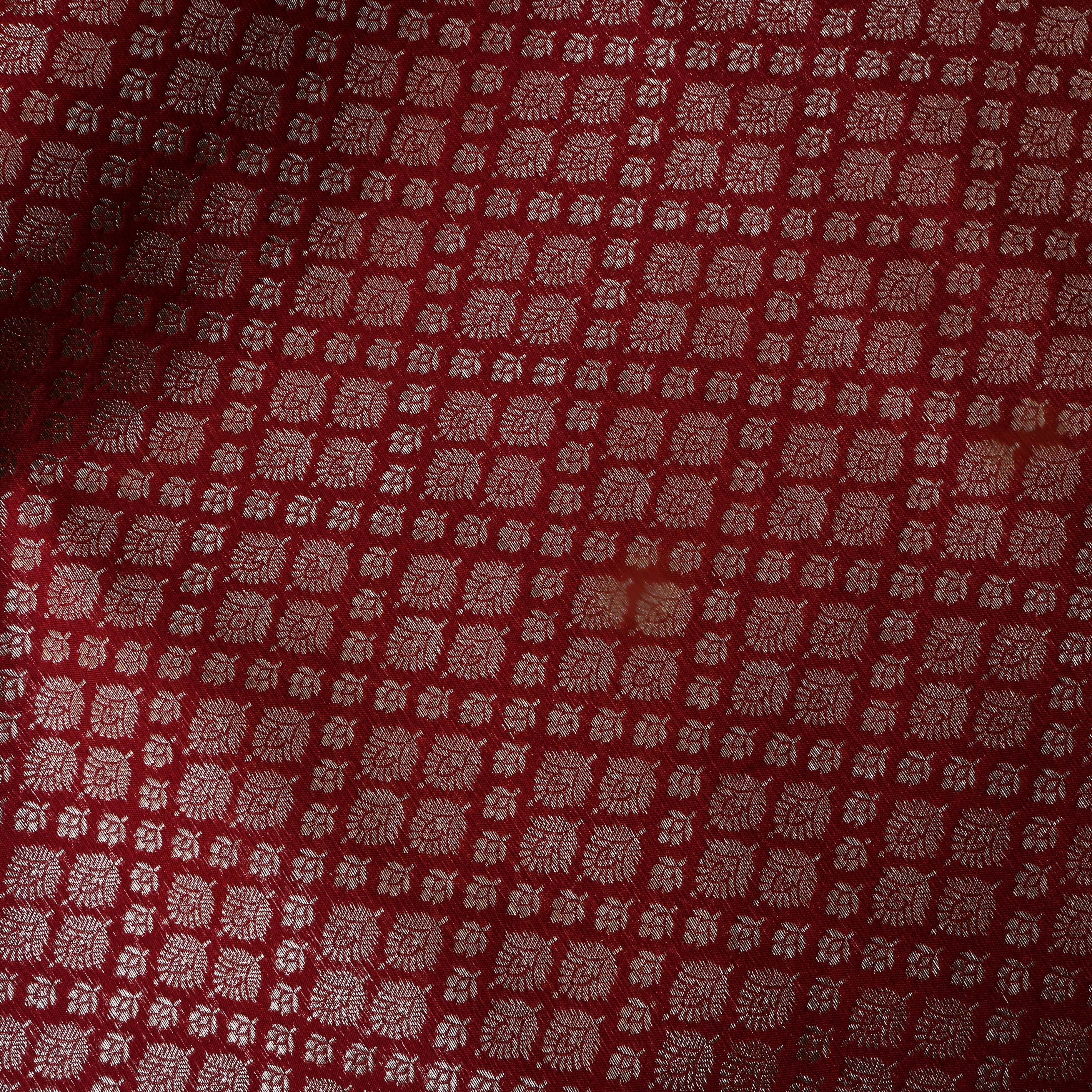Deep Red Floral Jamawar Silk Fabric