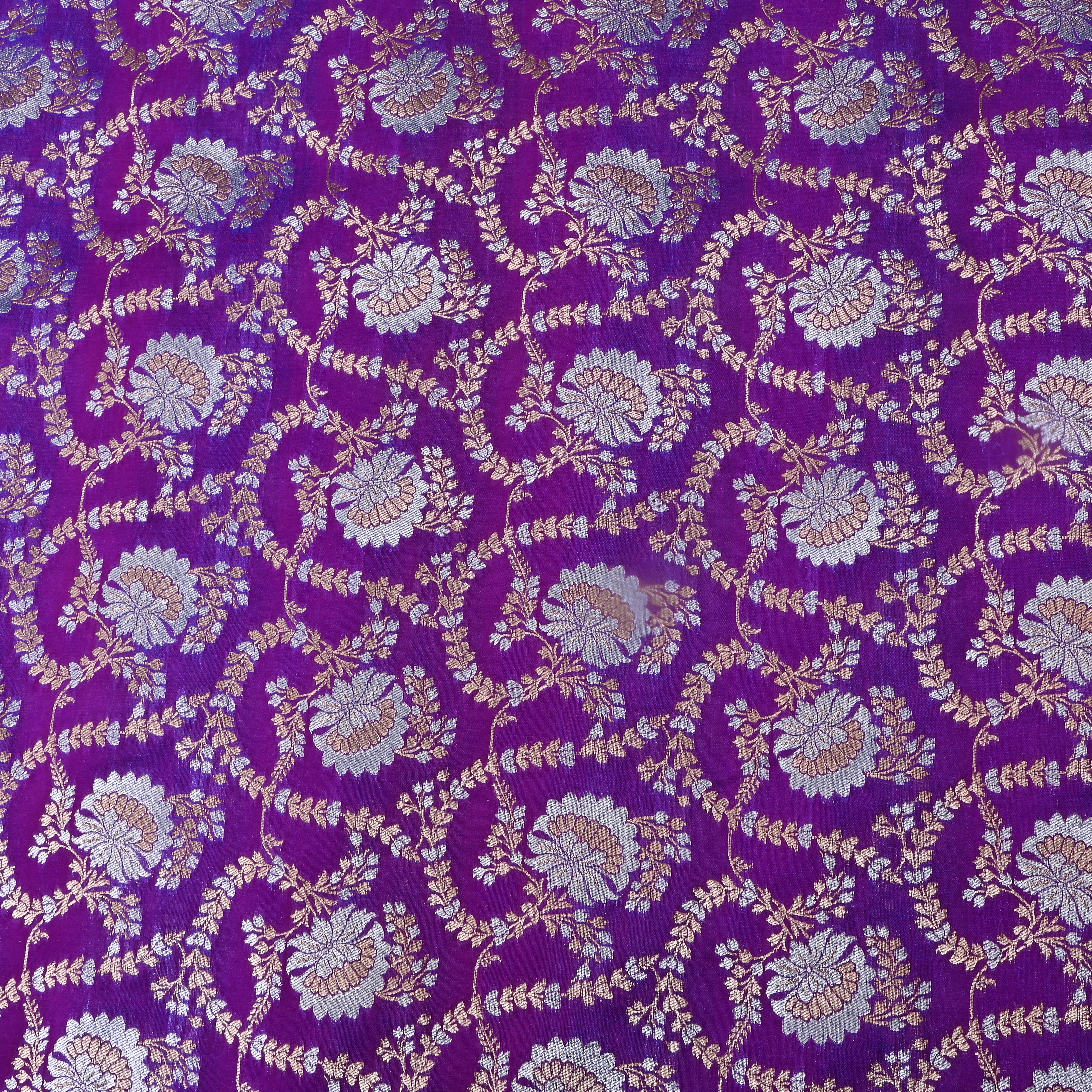 Purple Floral Jamawar Satin Fabric