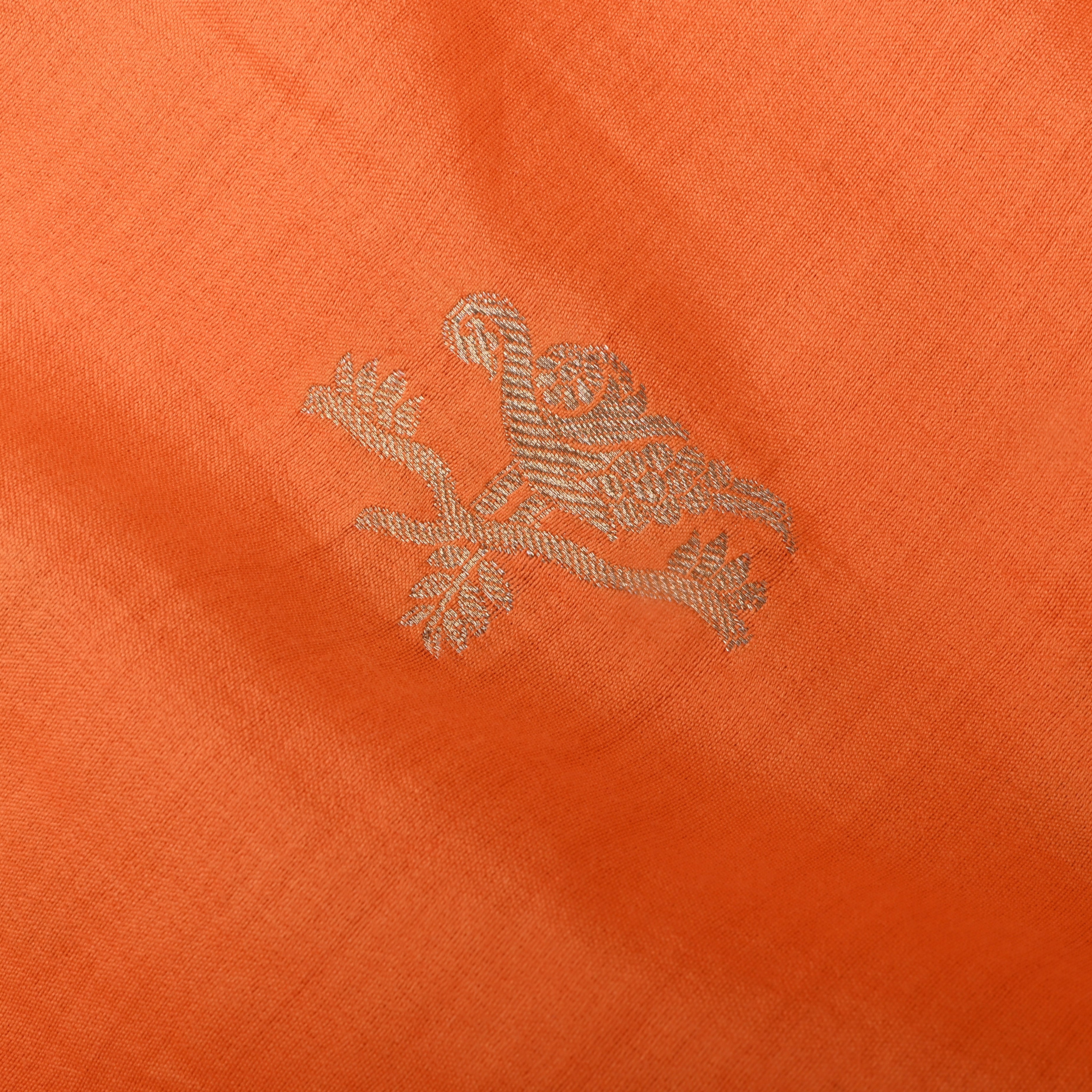 Bright Orange Floral Zari Weave Silk