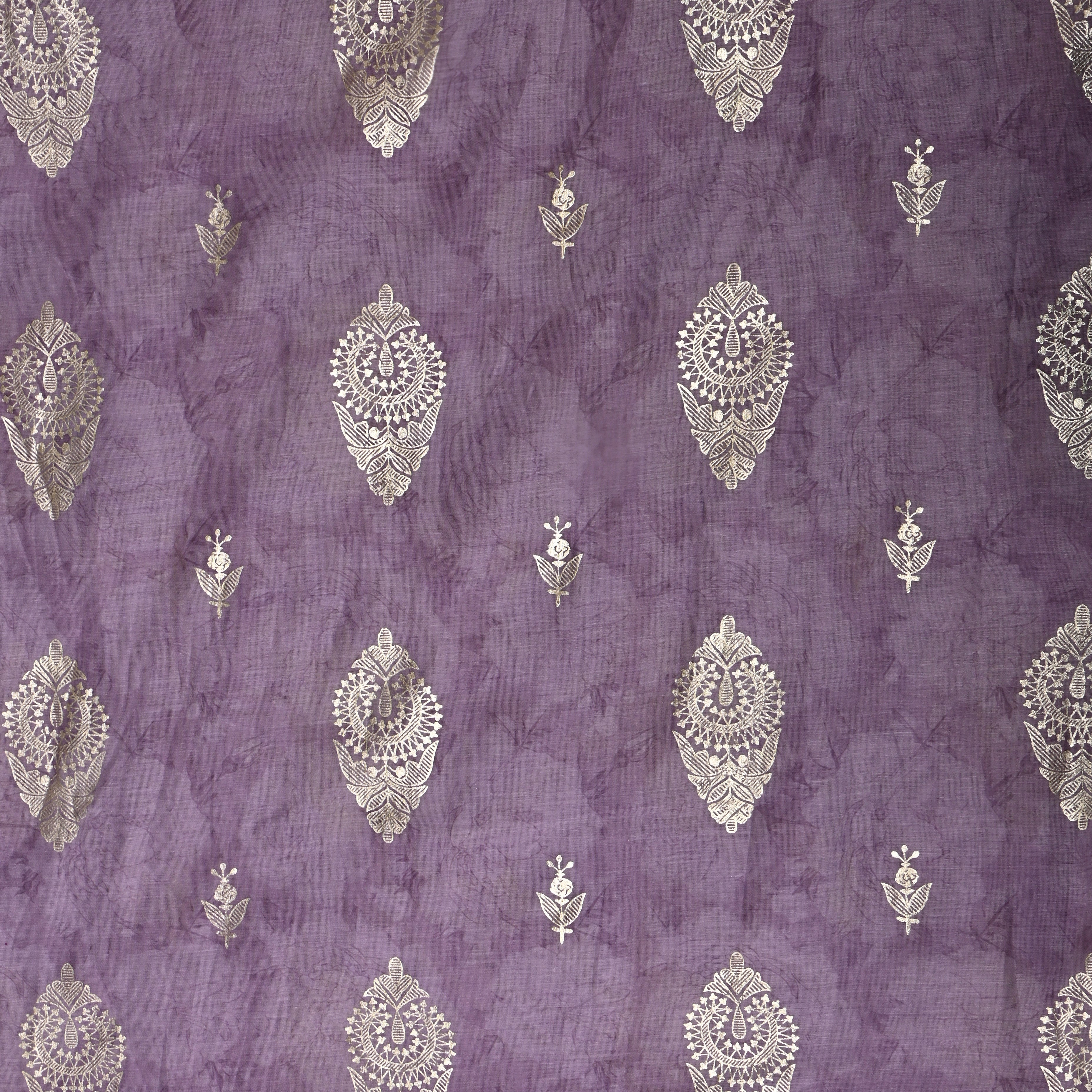 Mauve Purple Floral Foil Printed Chanderi Fabric