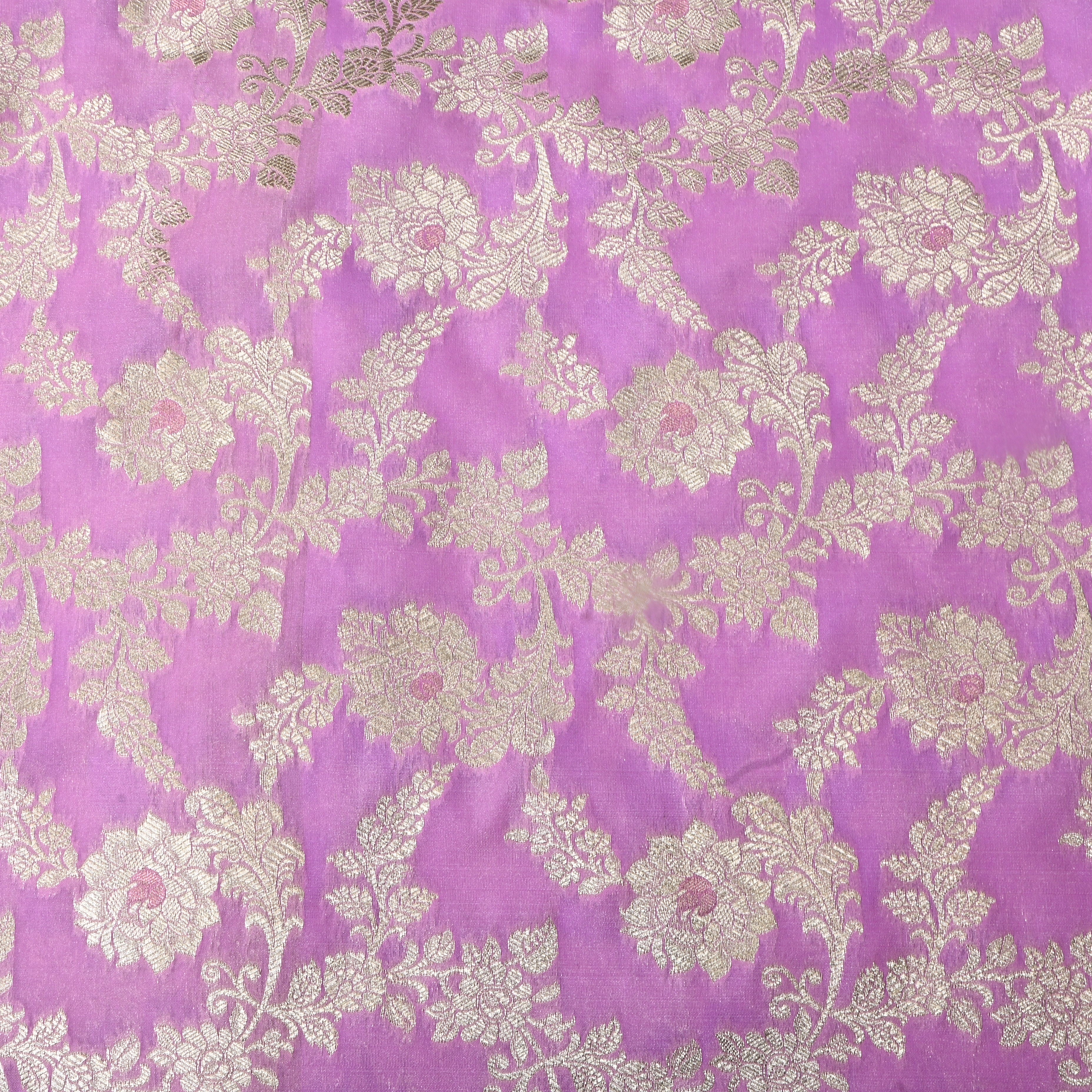 Pink Lavender Floral Jamawar Silk Fabric