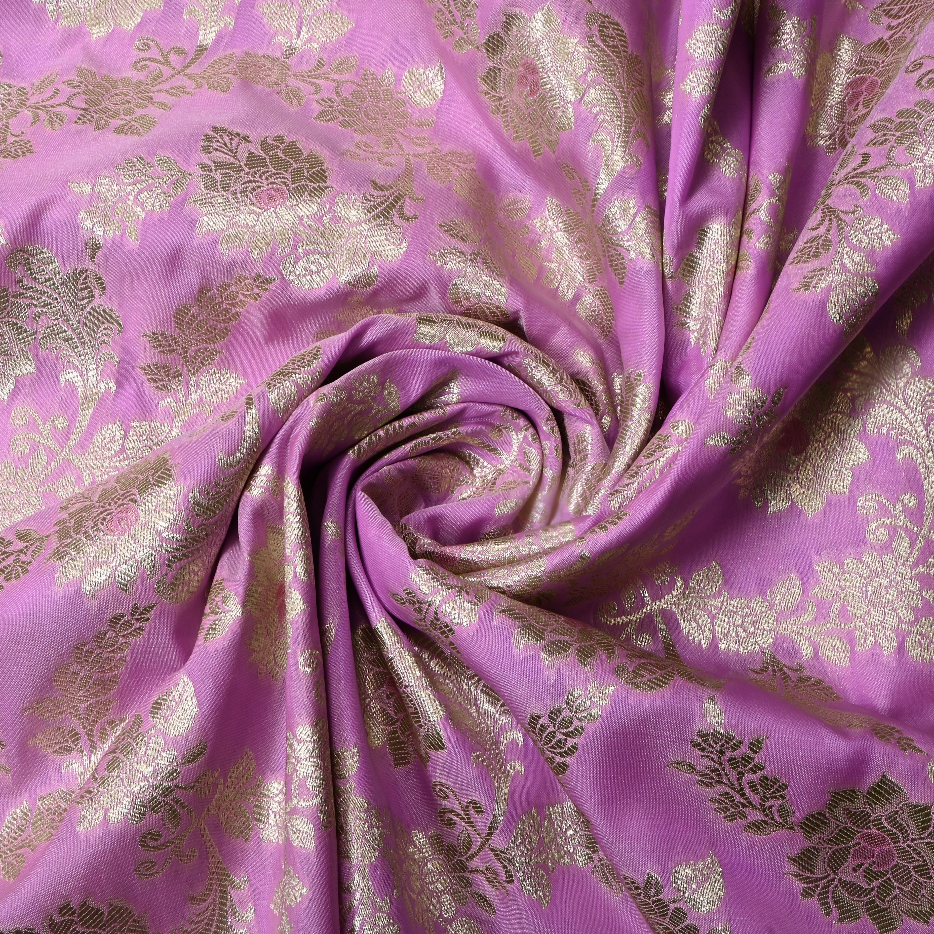 Pink Lavender Floral Jamawar Silk Fabric