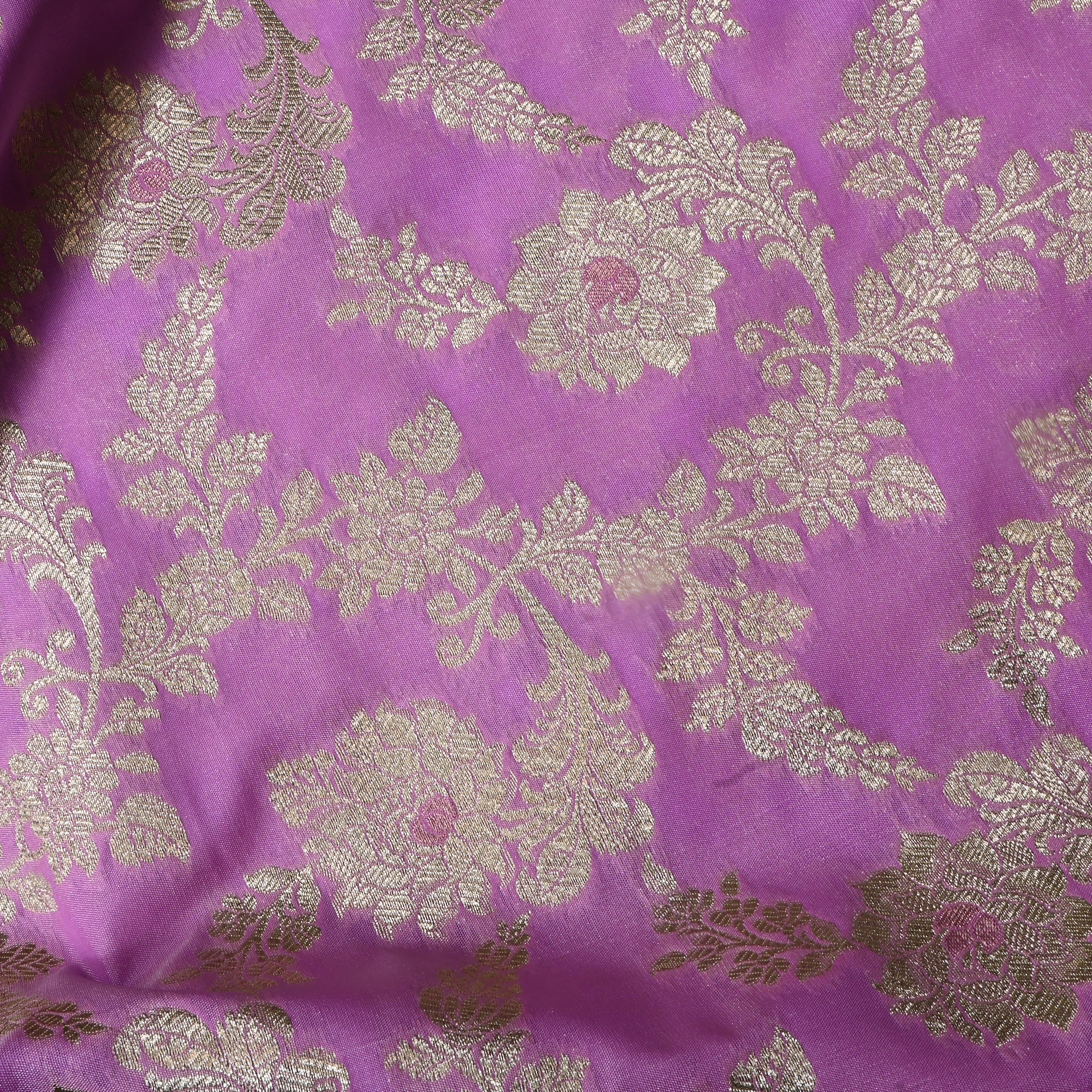 Pink Lavender Floral Jamawar Silk Fabric