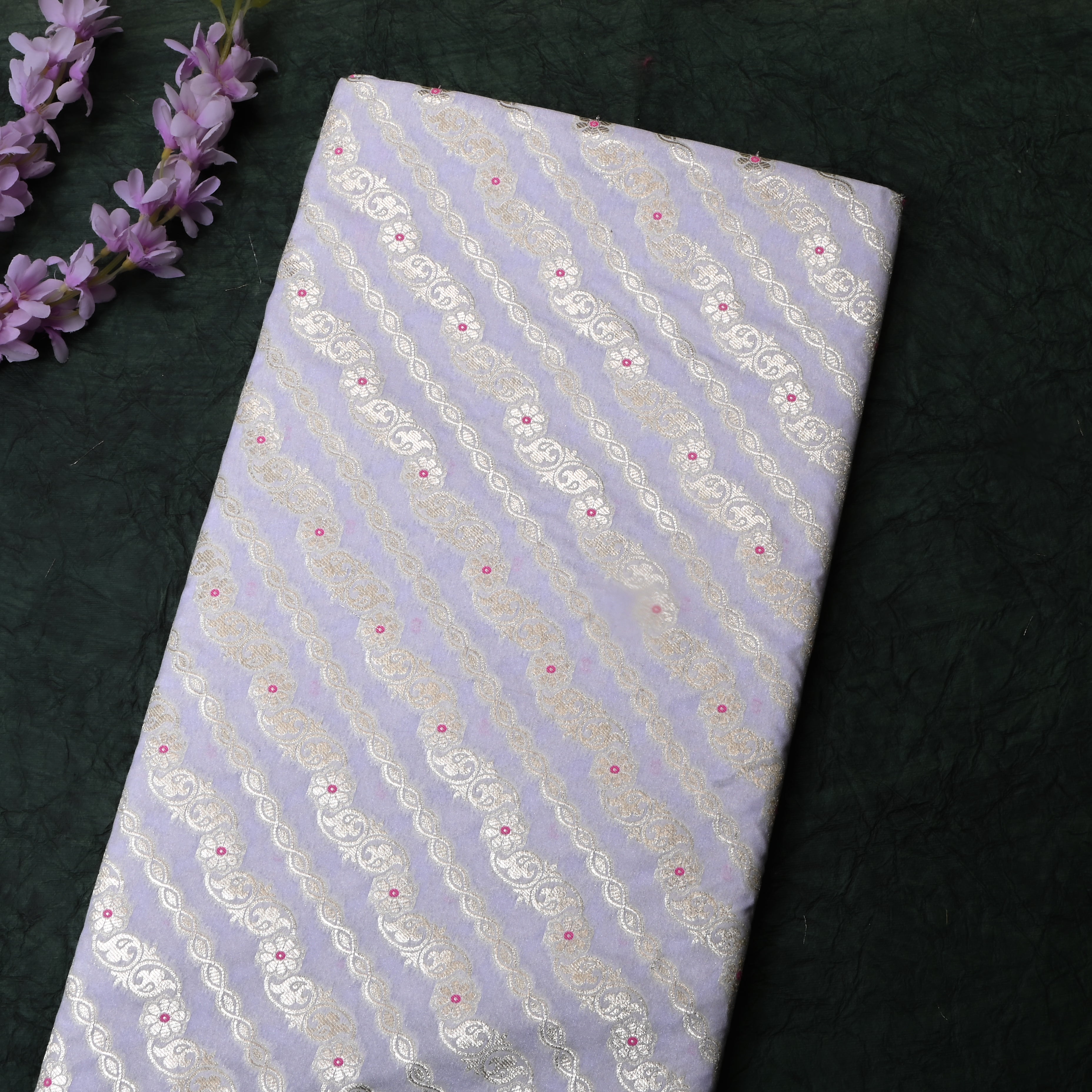 Light Grey Floral Jamawar Silk Fabric