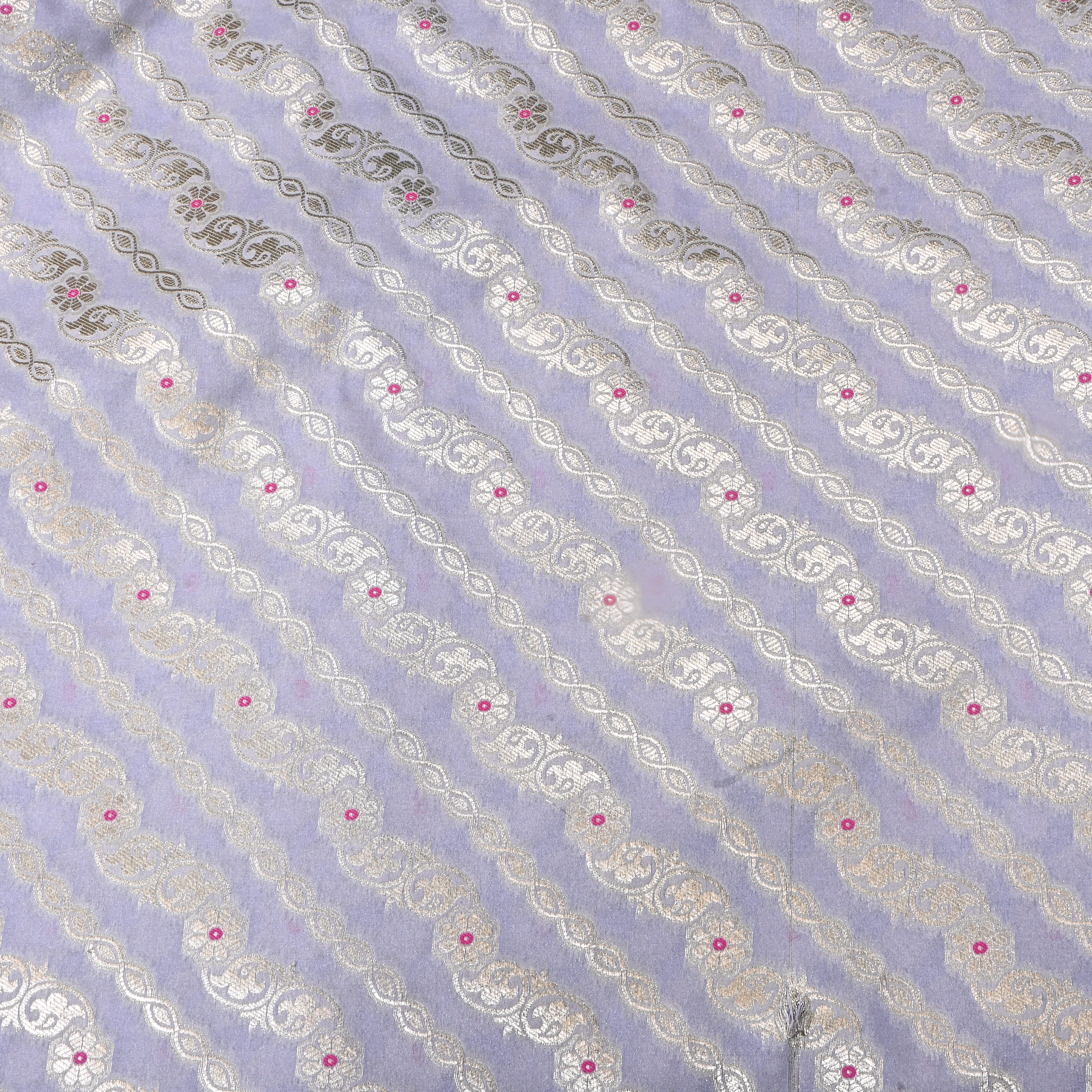 Light Grey Floral Jamawar Silk Fabric