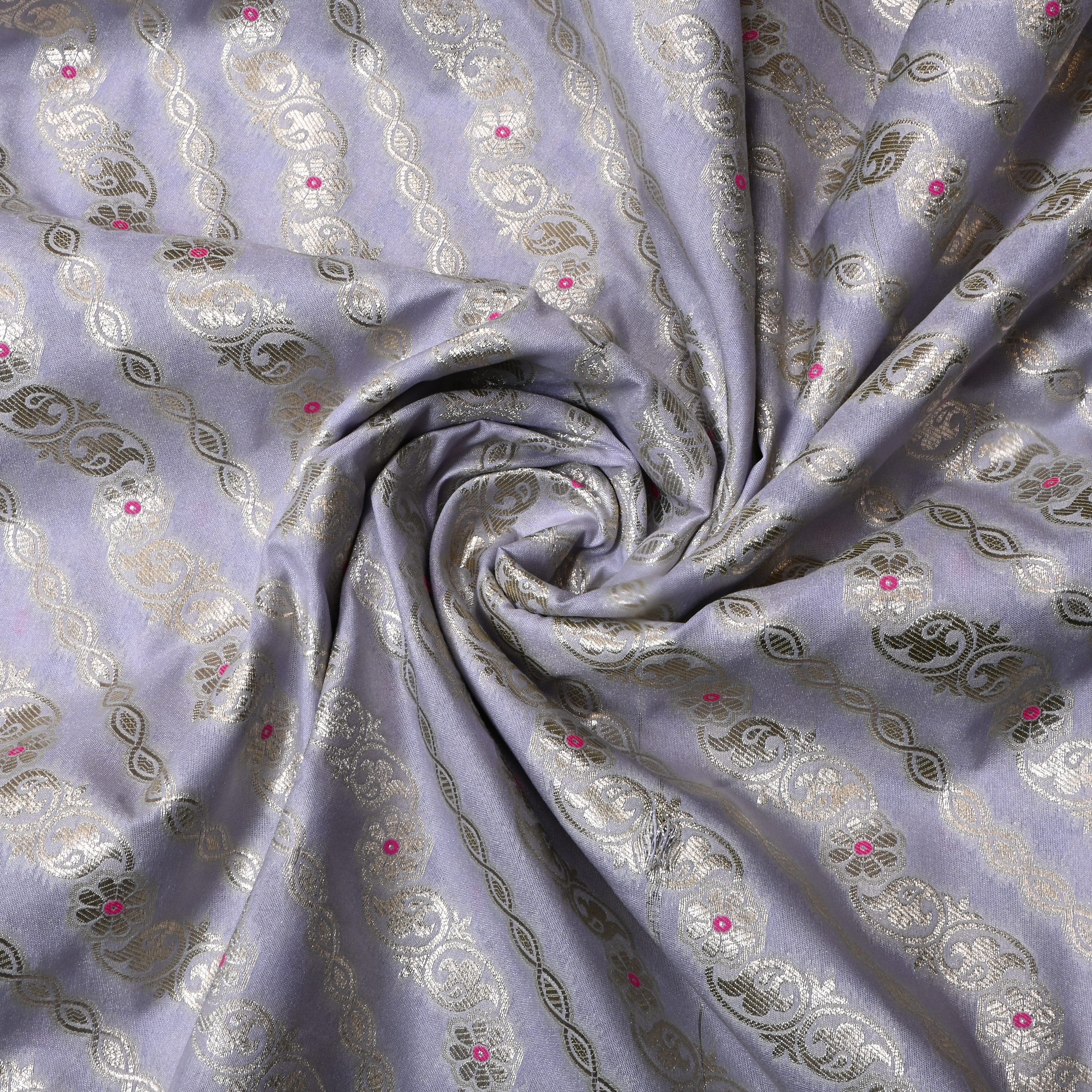 Light Grey Floral Jamawar Silk Fabric