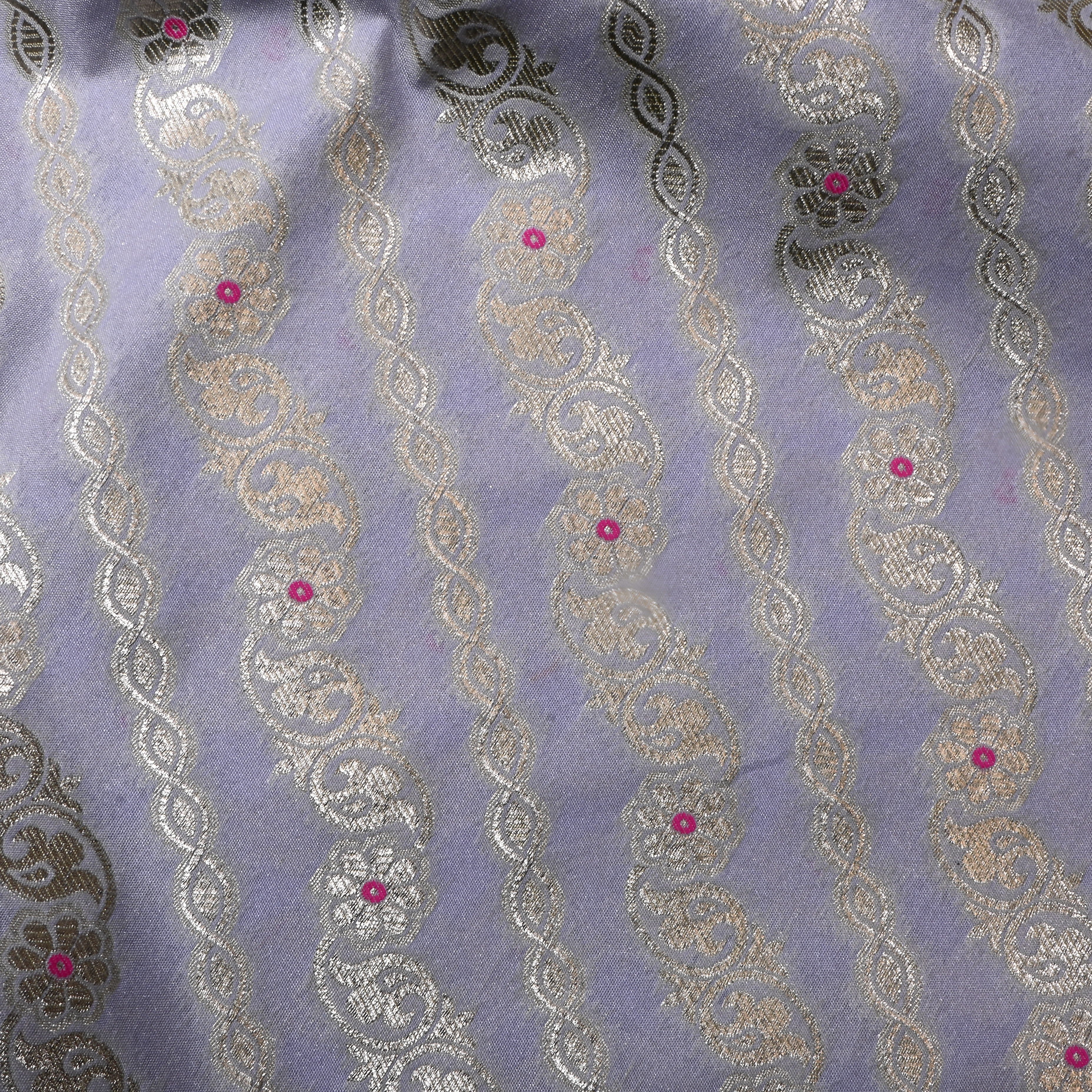 Light Grey Floral Jamawar Silk Fabric