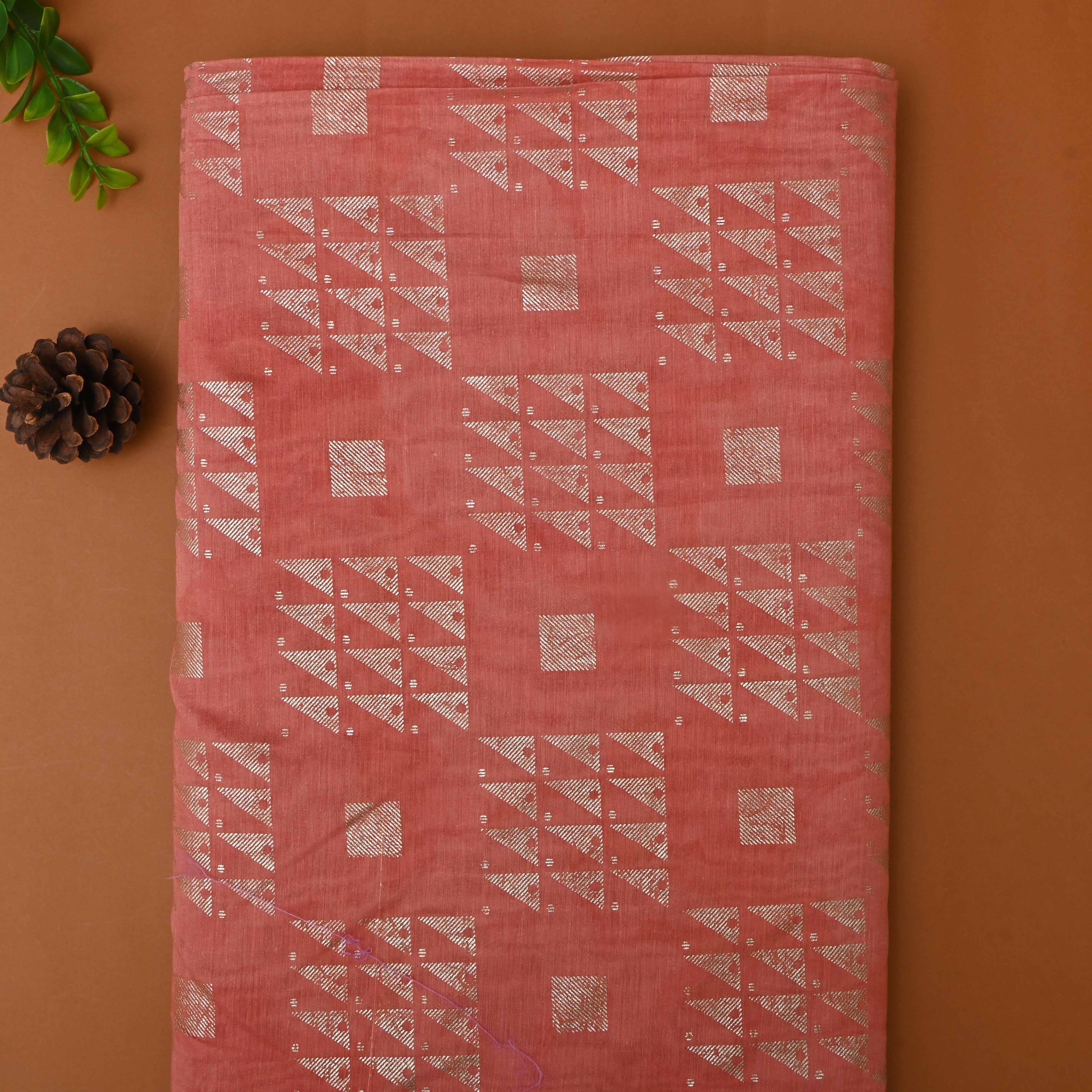 Muted Pink Geometric Foil Printed Chanderi Fabric