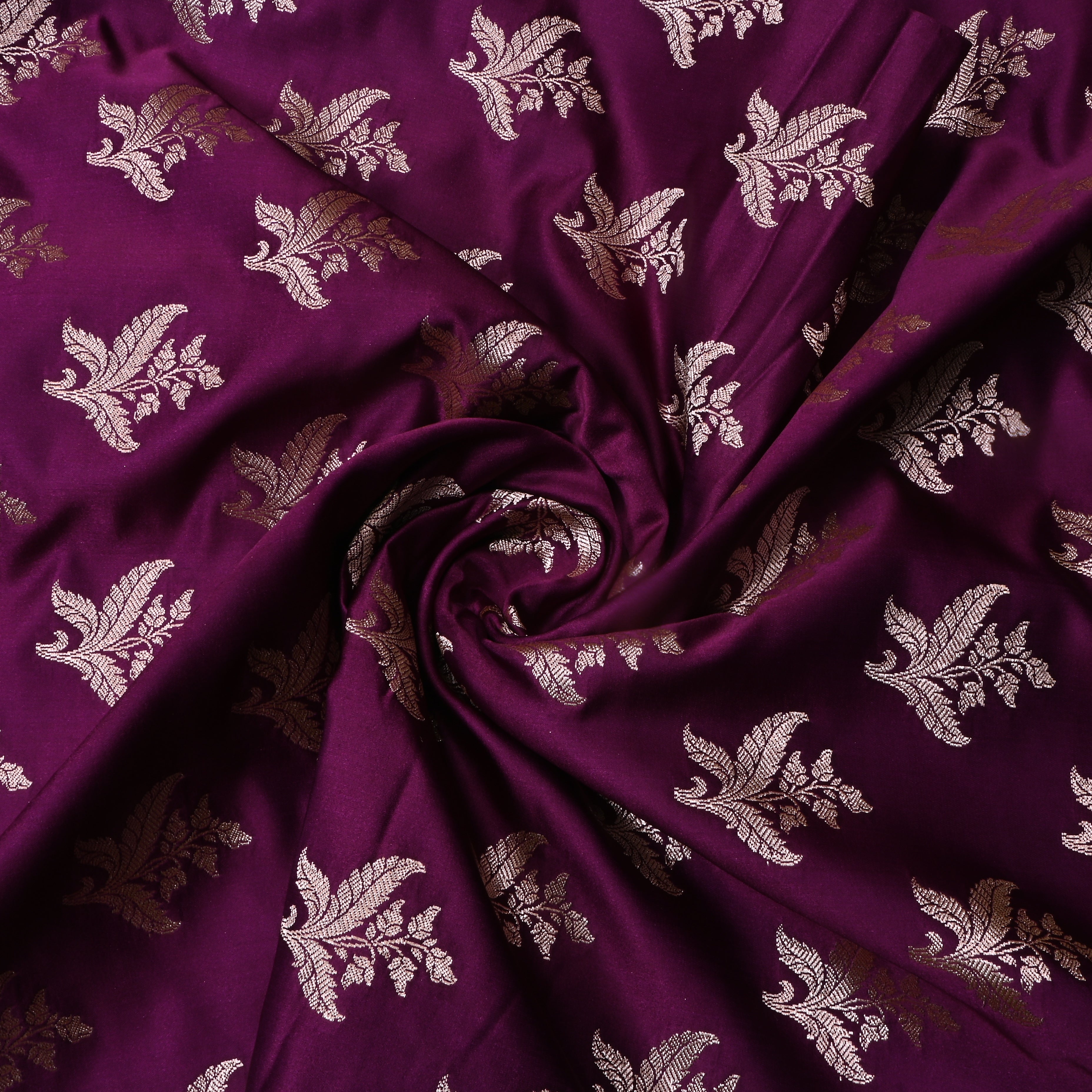 Berry Purple Floral Woven Jamawar Satin Fabric