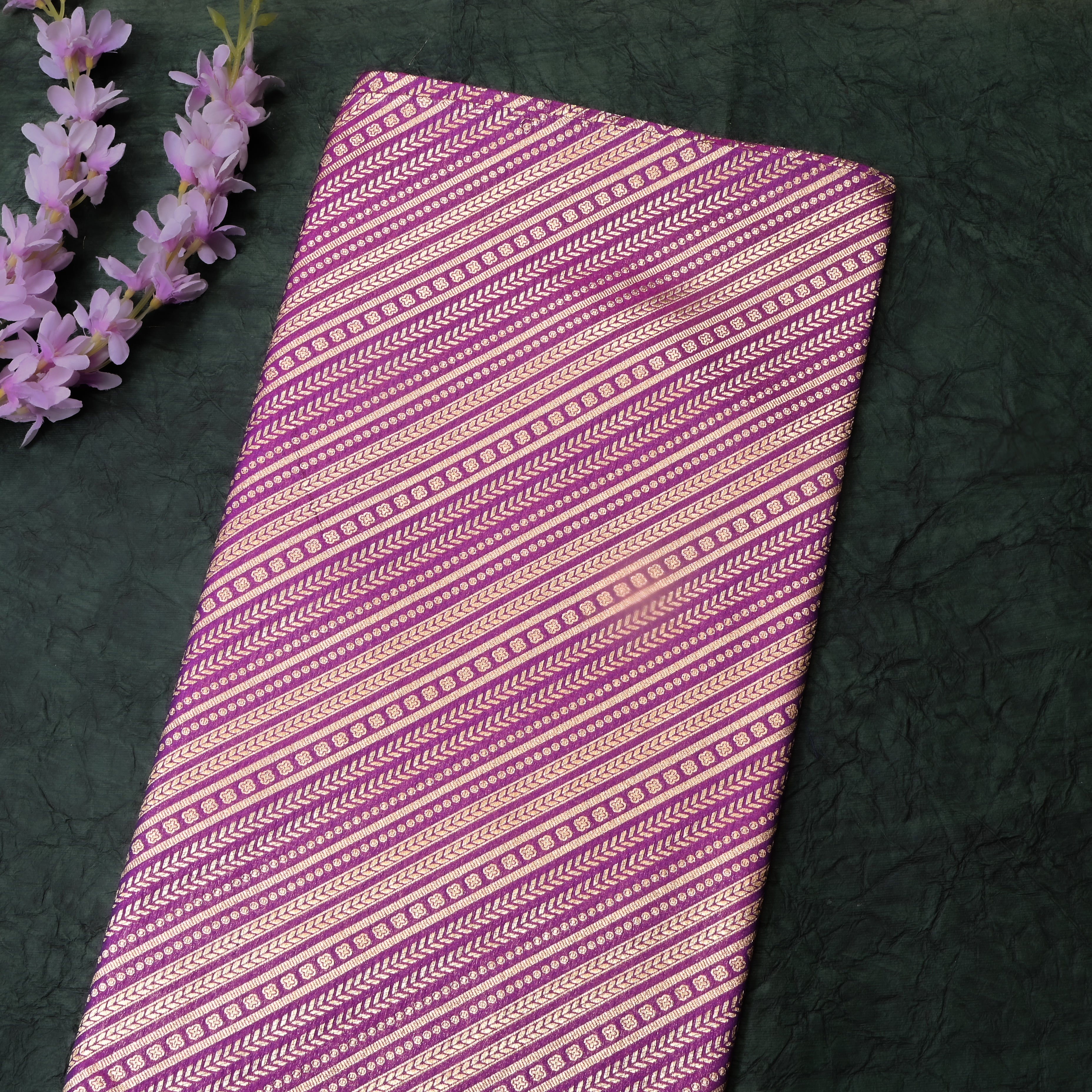 Bright Purple Jamawar Silk Fabric