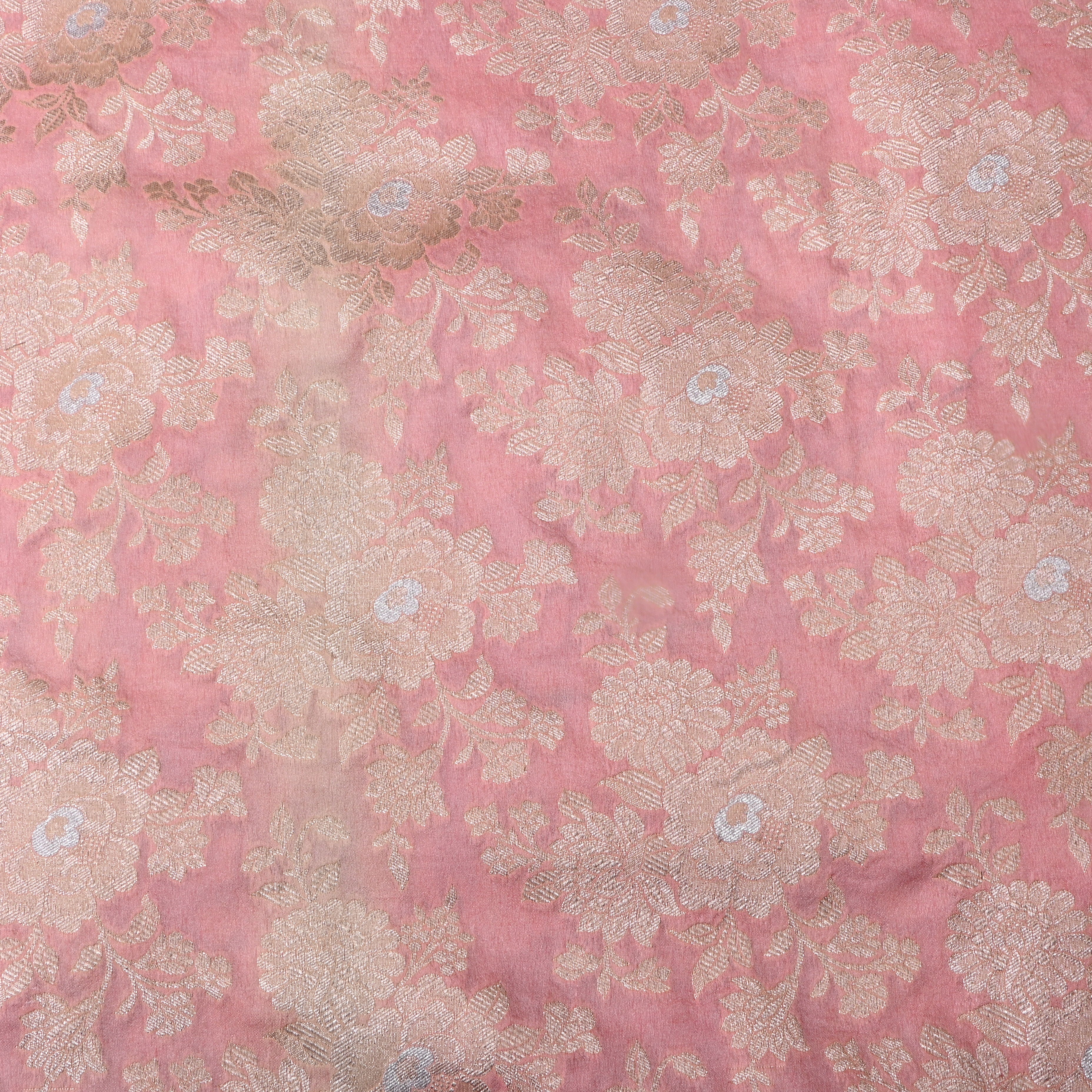 Pastel Baby Pink Floral Jamawar Silk Fabric