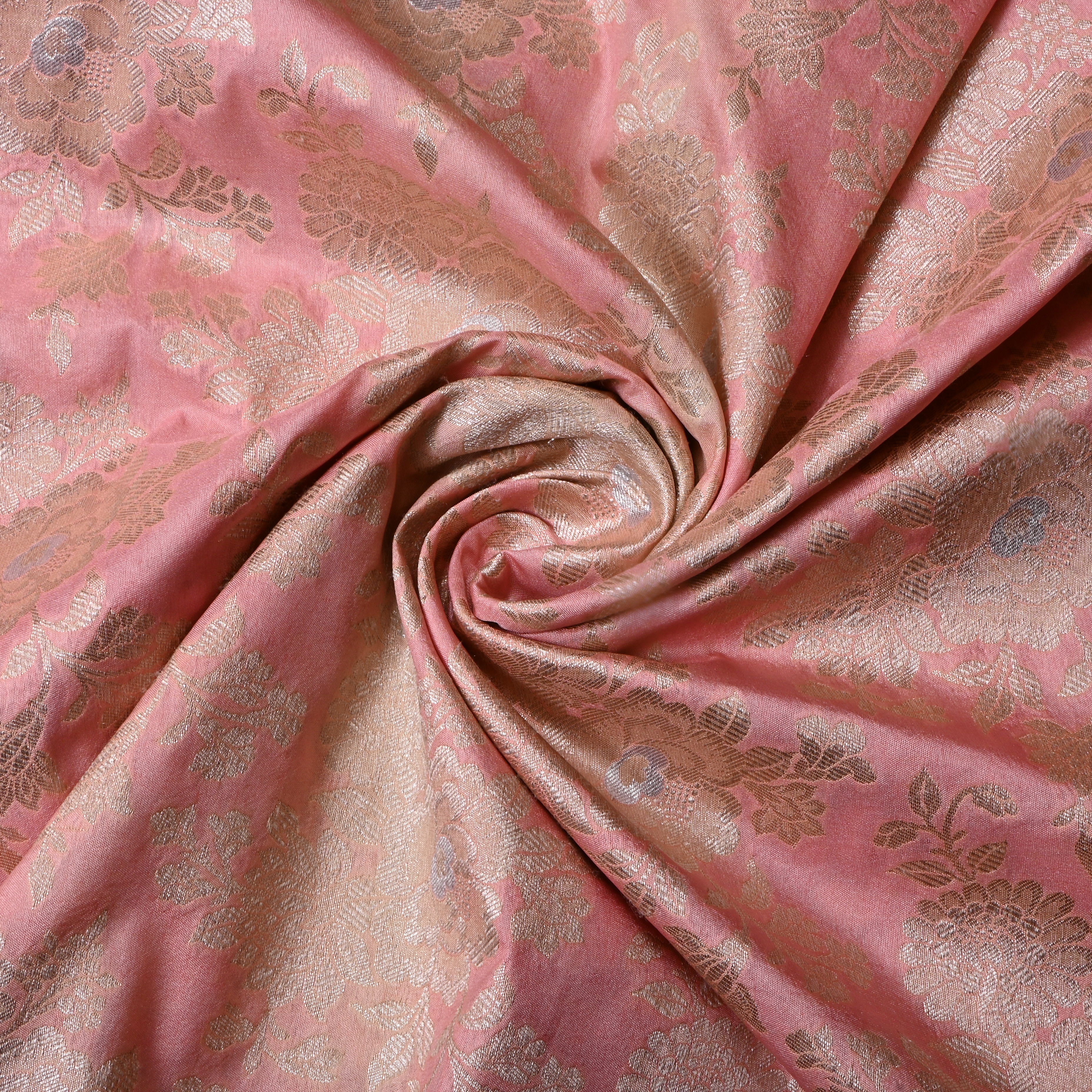 Pastel Baby Pink Floral Jamawar Silk Fabric