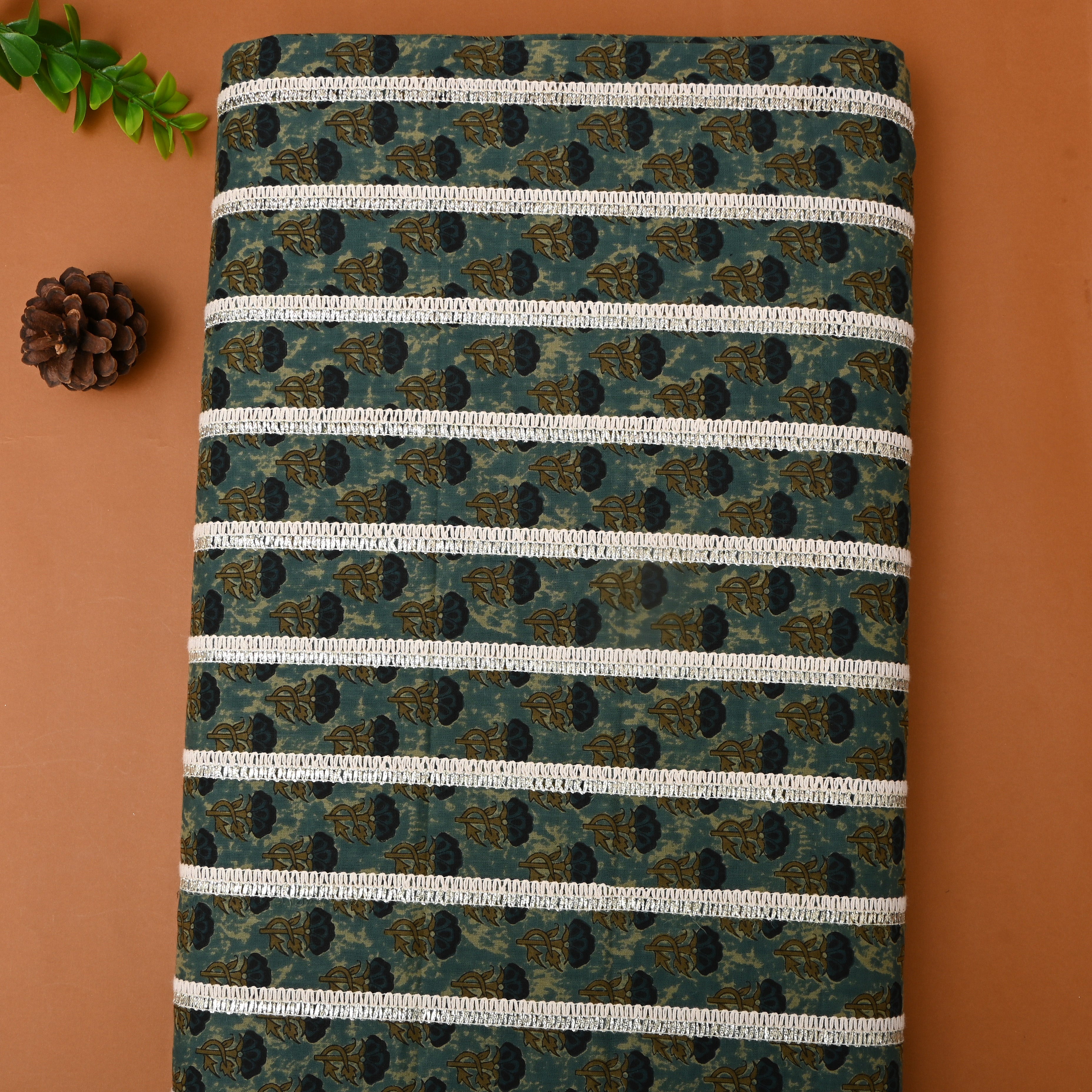 Jungle Green Floral Printed Cotton Fabric