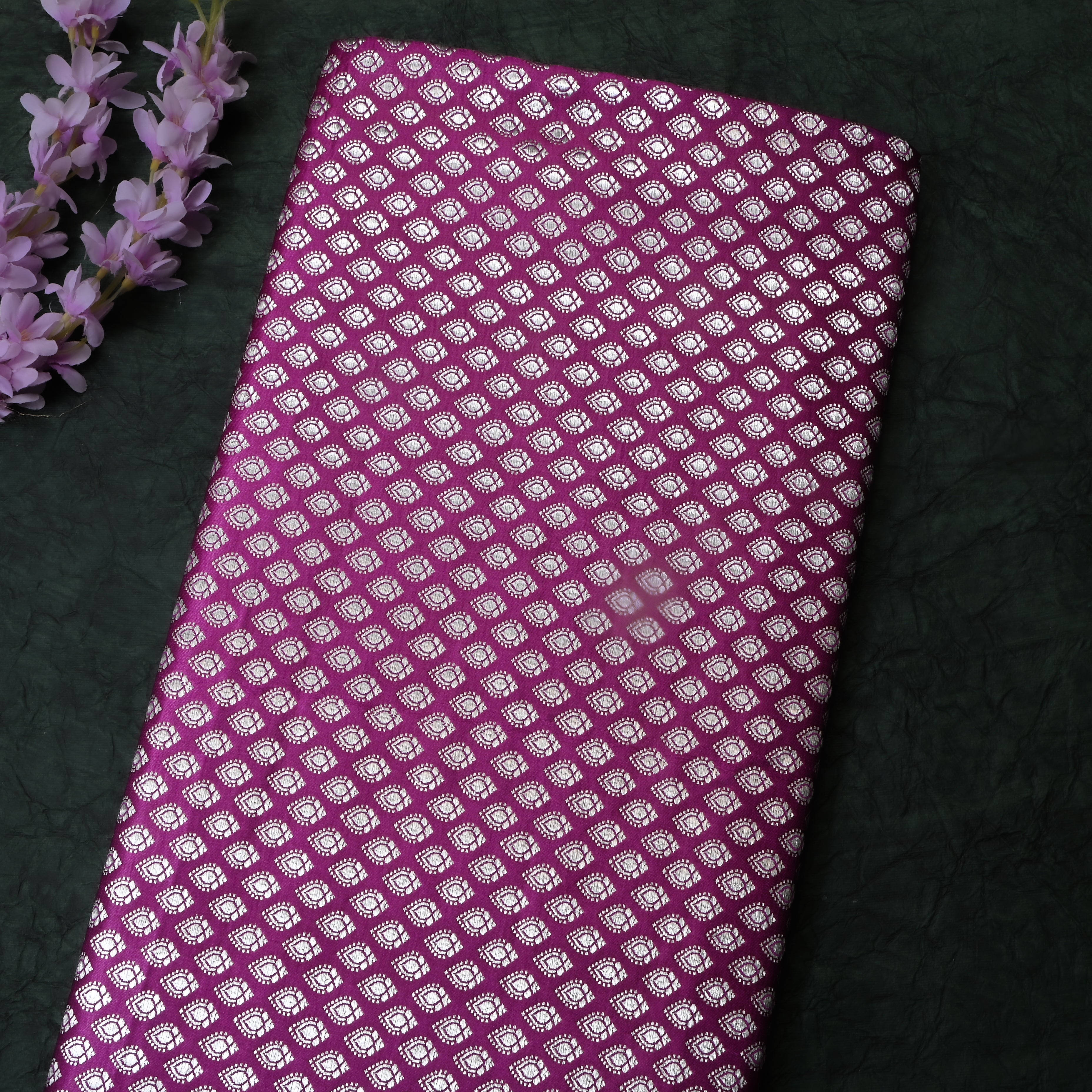 Berry Purple Floral Jamawar Satin Fabric