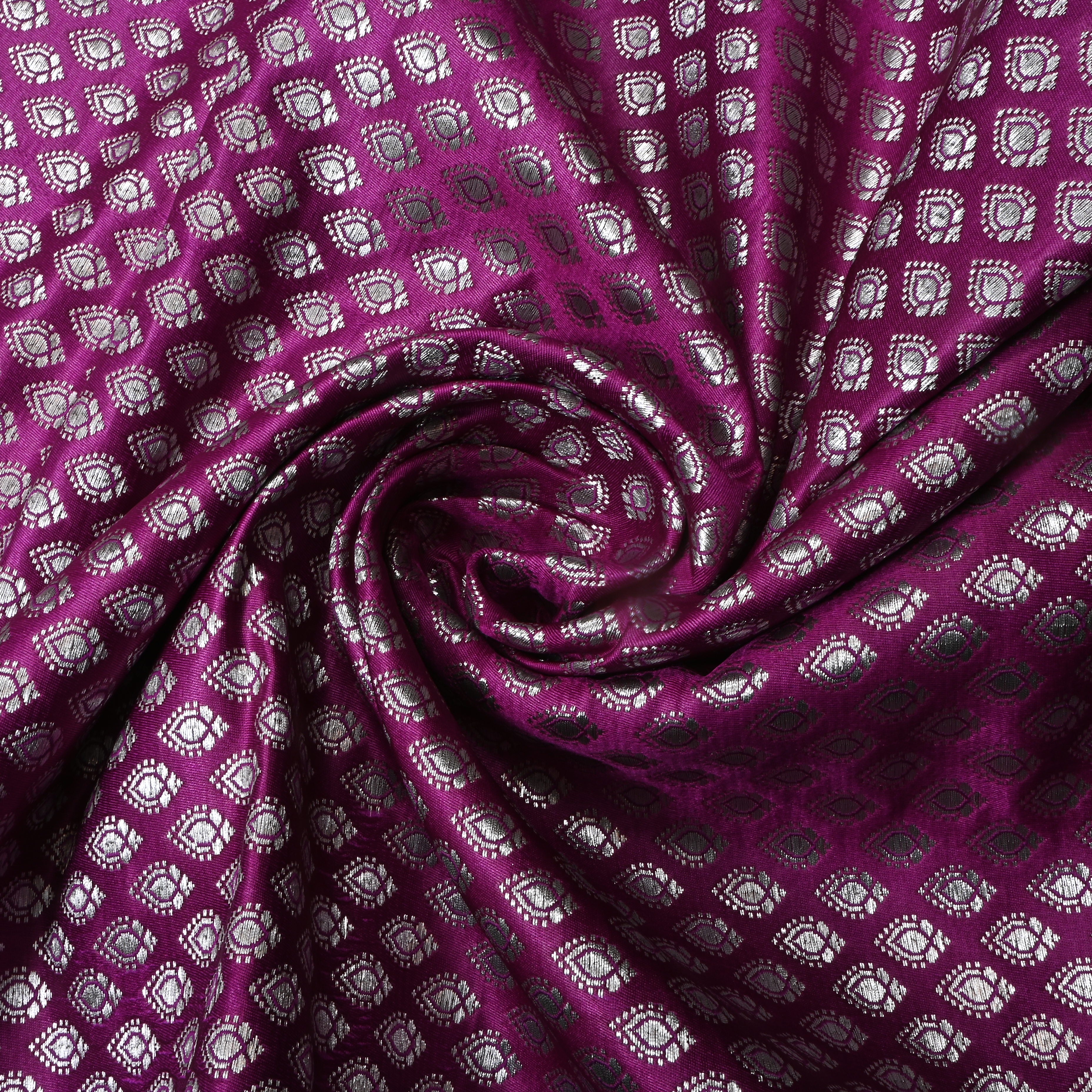 Berry Purple Floral Jamawar Satin Fabric