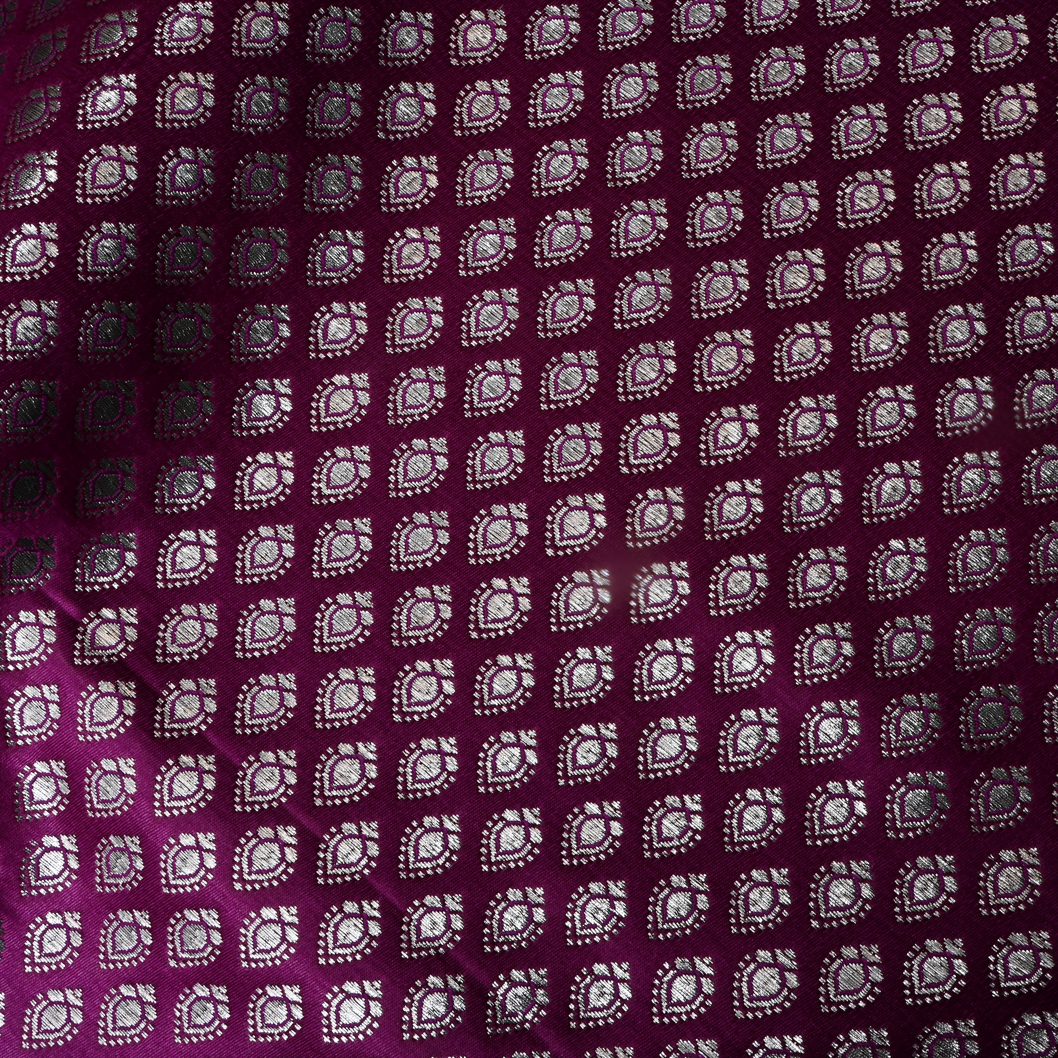 Berry Purple Floral Jamawar Satin Fabric