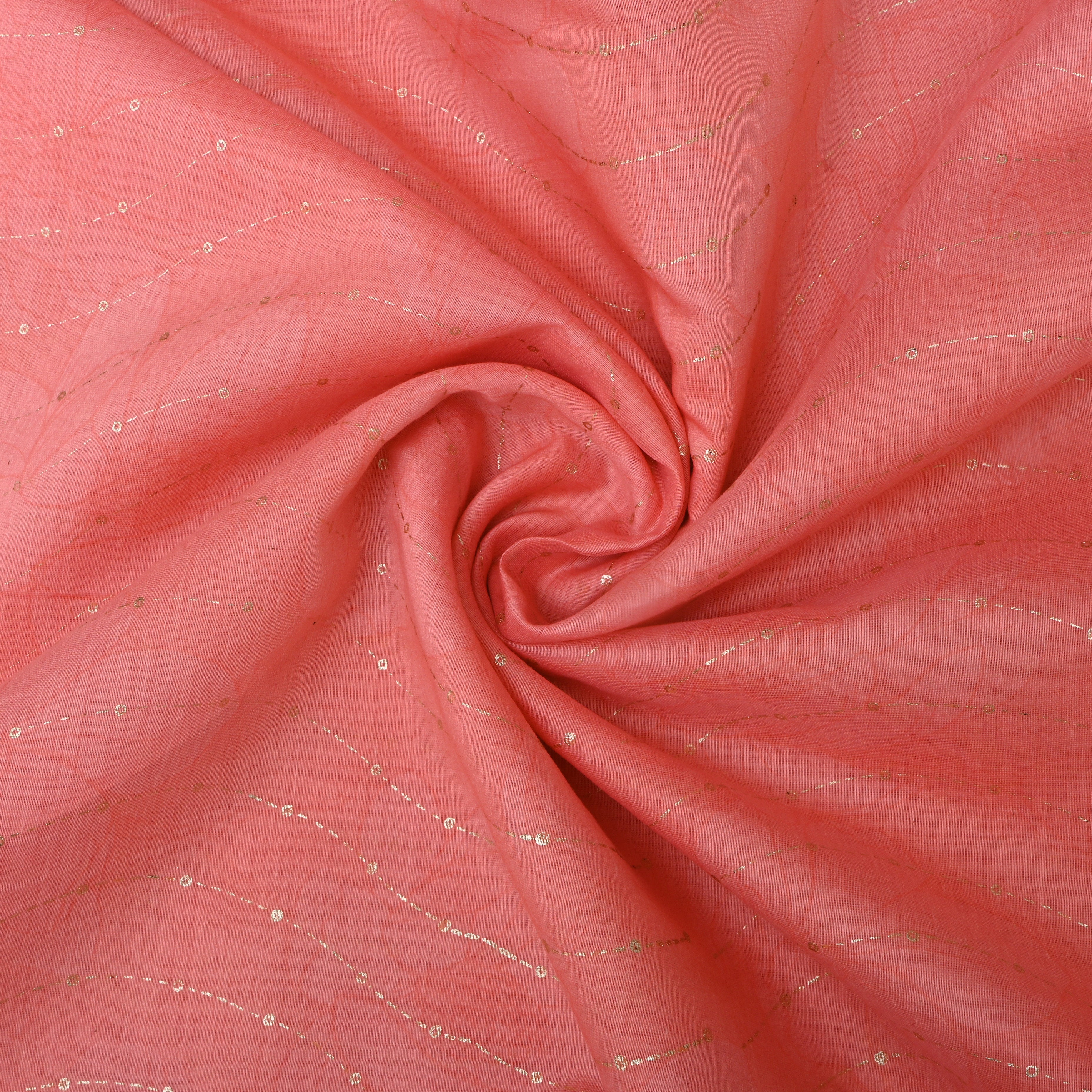 Coral Pink Foil Printed Chanderi Fabric