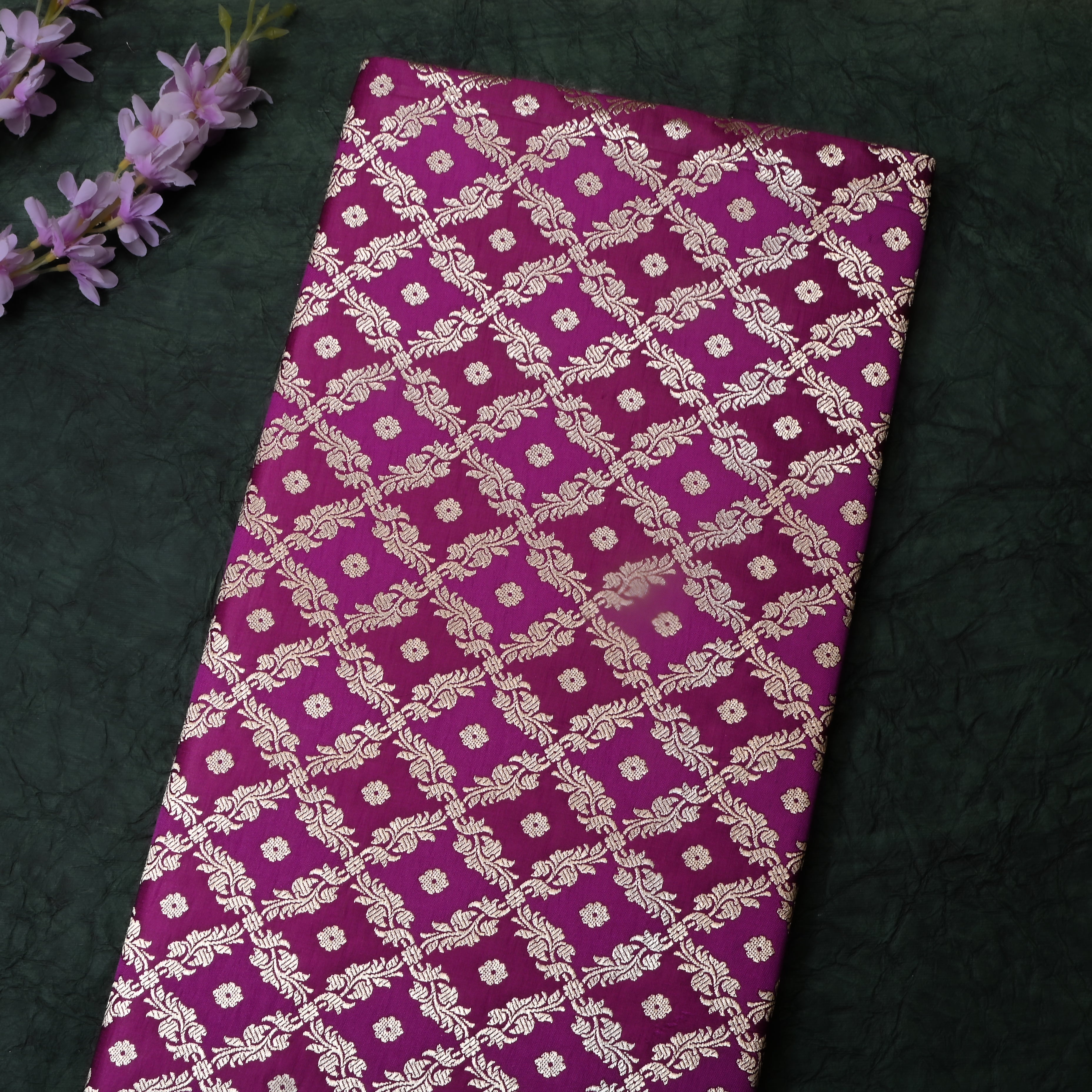 Dual Shade Purple Floral Jamawar Satin Fabric