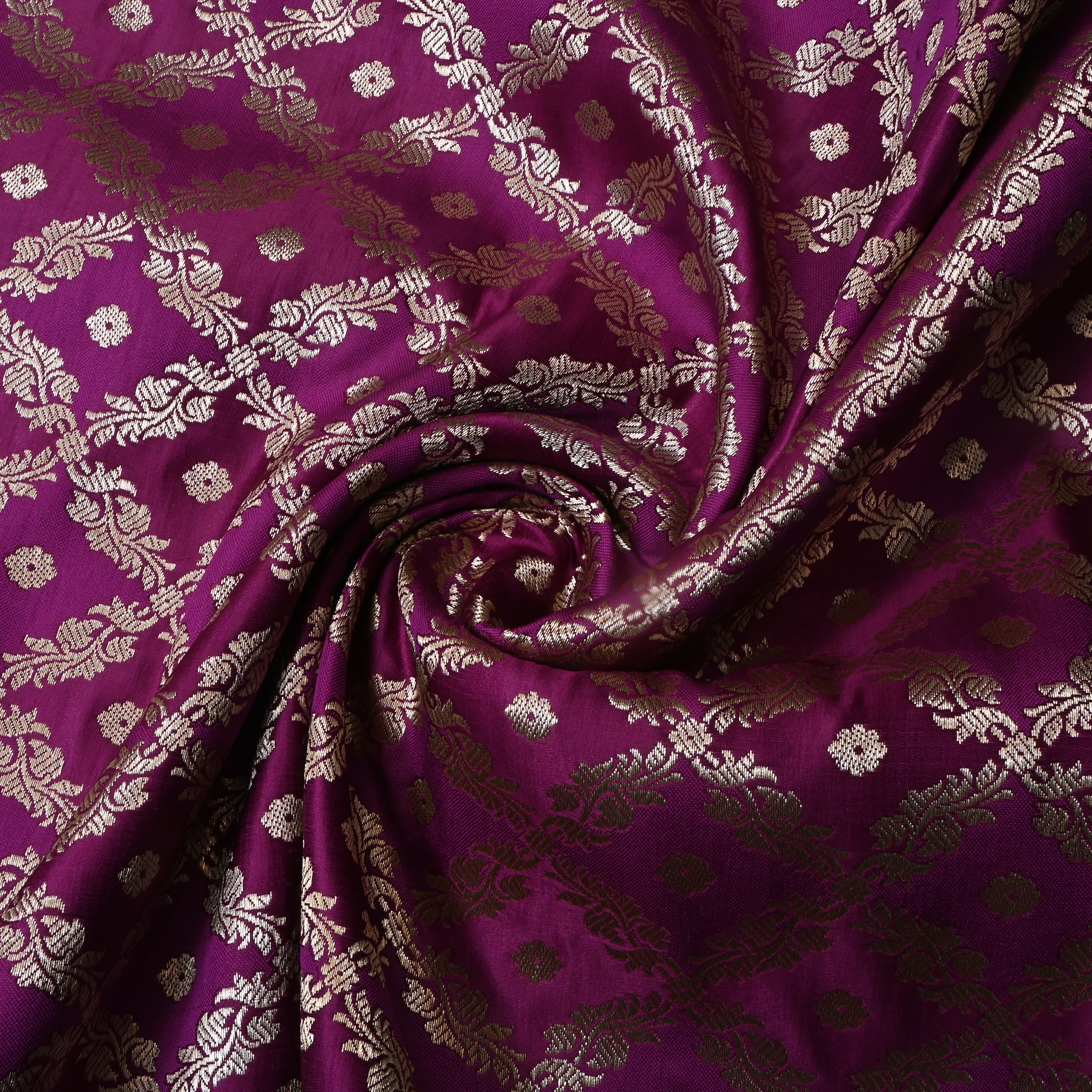 Dual Shade Purple Floral Jamawar Satin Fabric