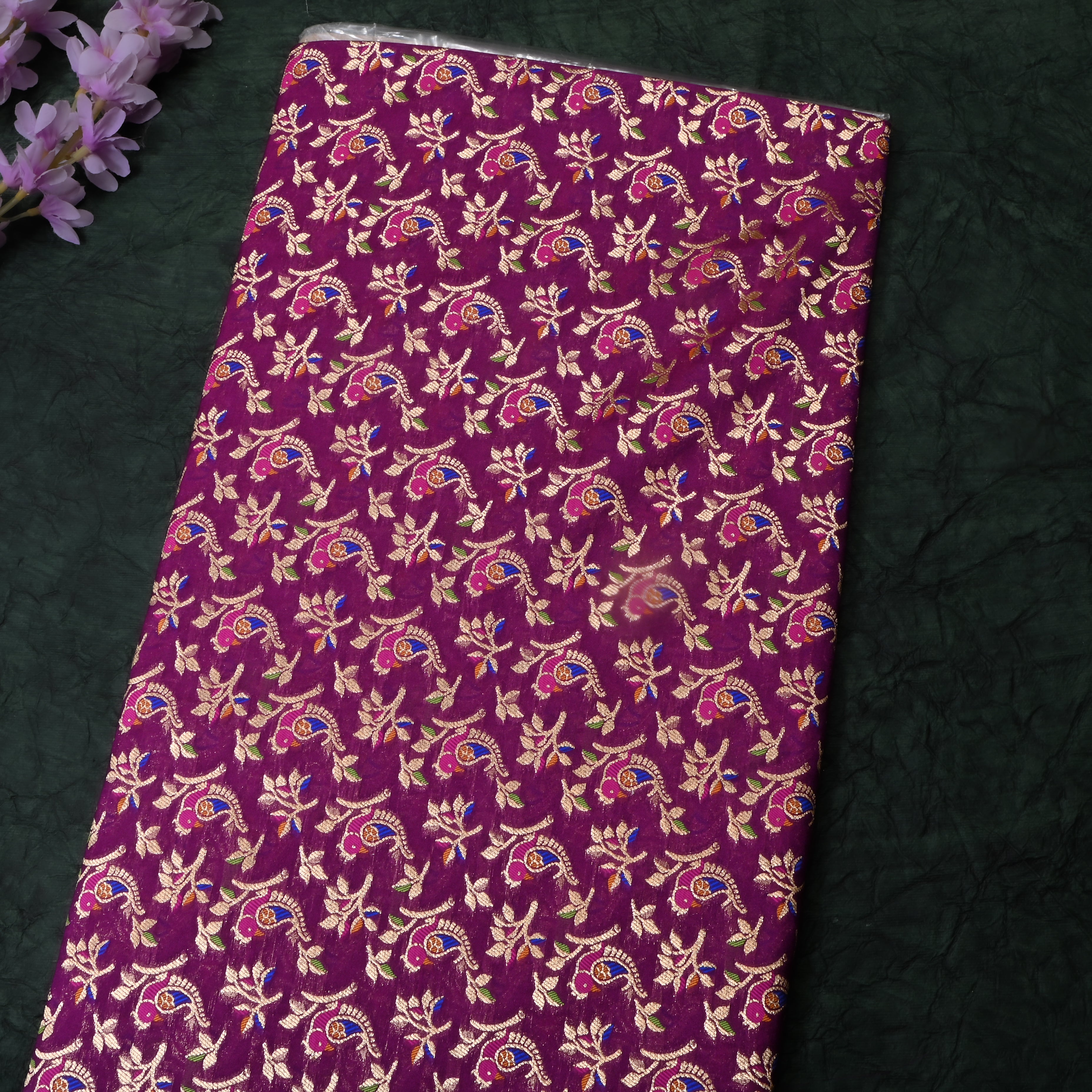 Dark Purple Jamawar Silk Fabric