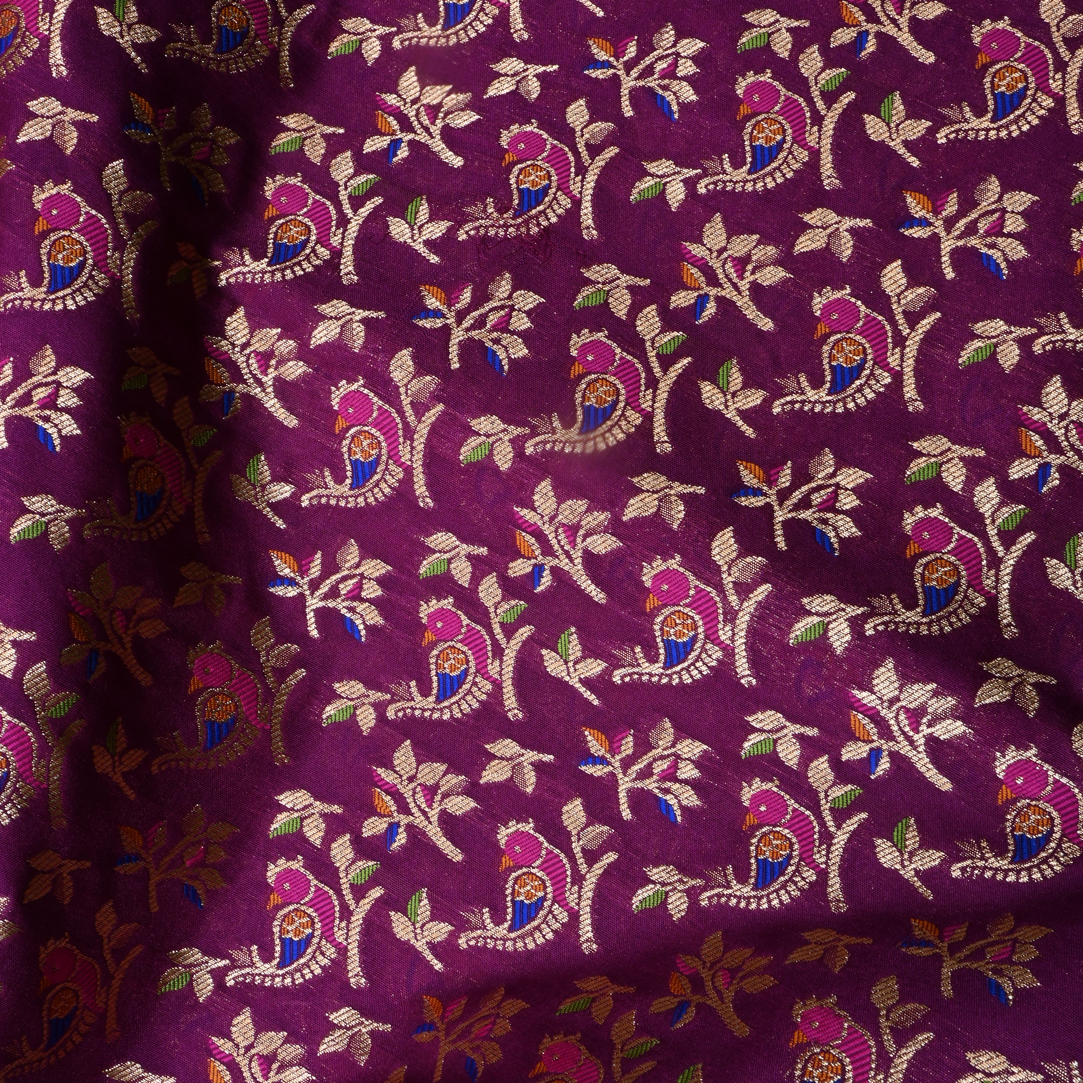 Dark Purple Jamawar Silk Fabric