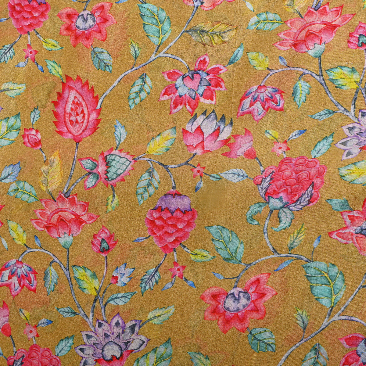 Honey Yellow Floral Jaal Print Silk Fabric