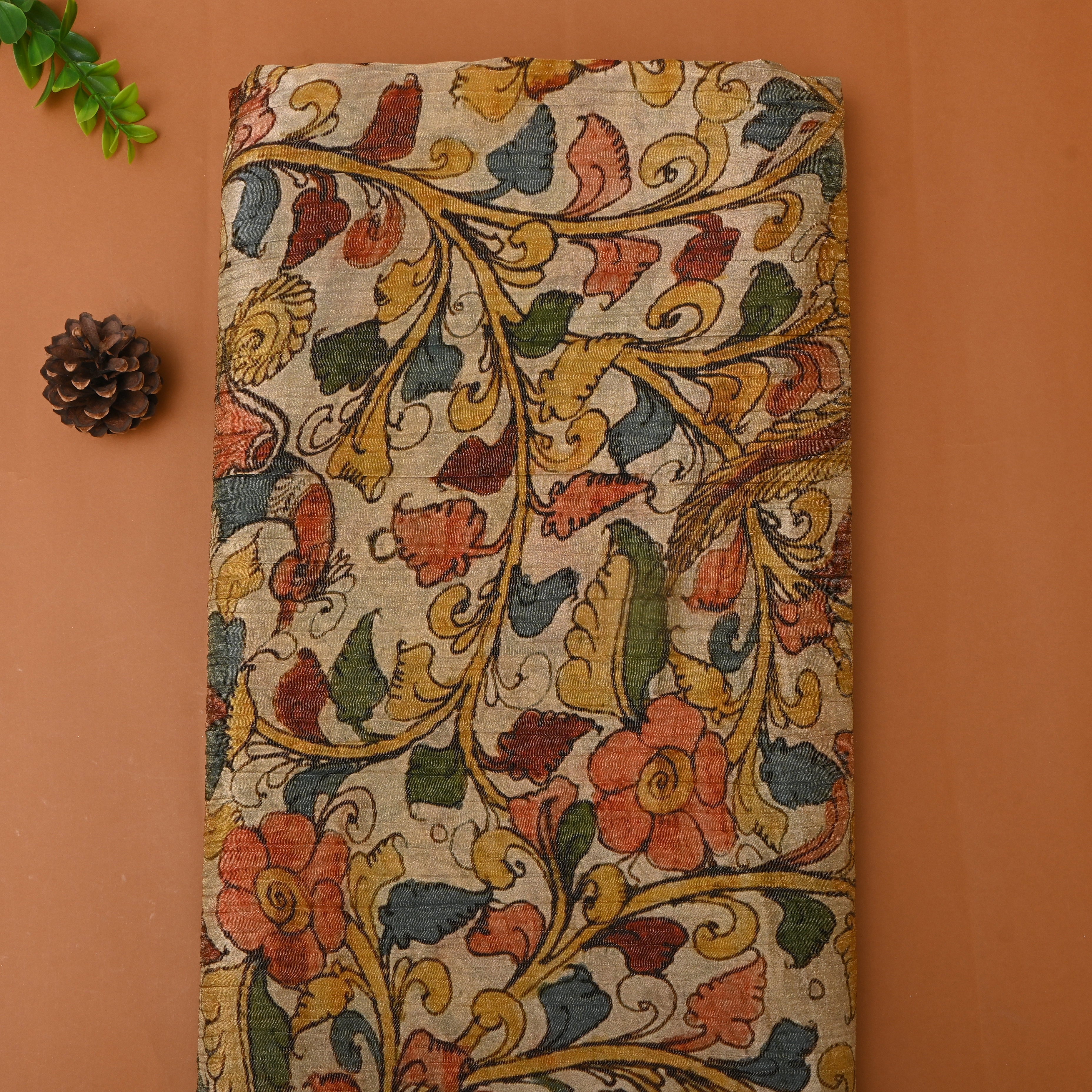 Earthy Beige And Multicolour Printed Tissue Fabric