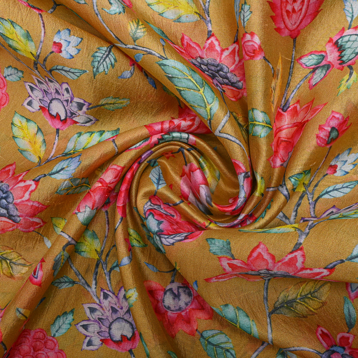 Honey Yellow Floral Jaal Print Silk Fabric