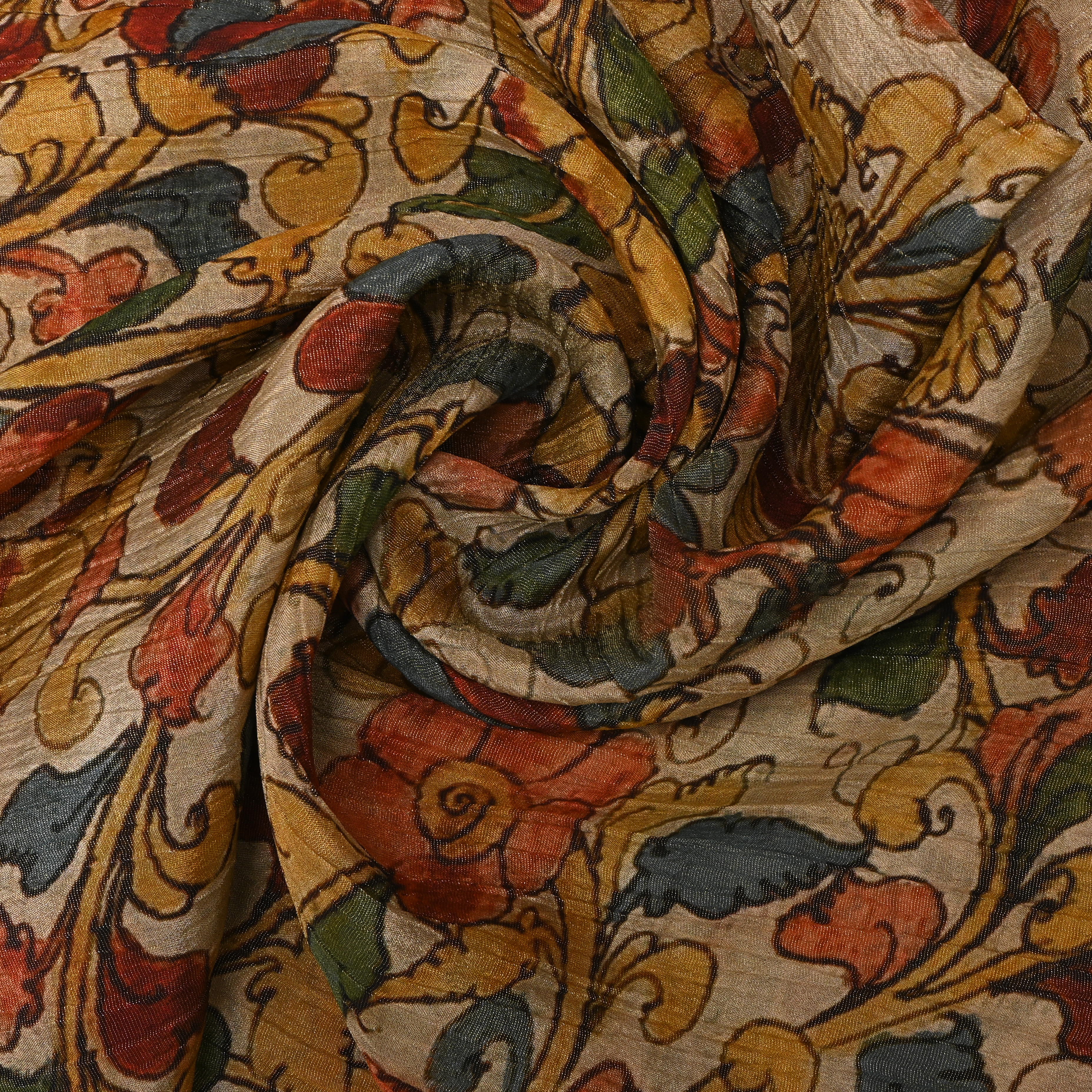Earthy Beige And Multicolour Printed Tissue Fabric