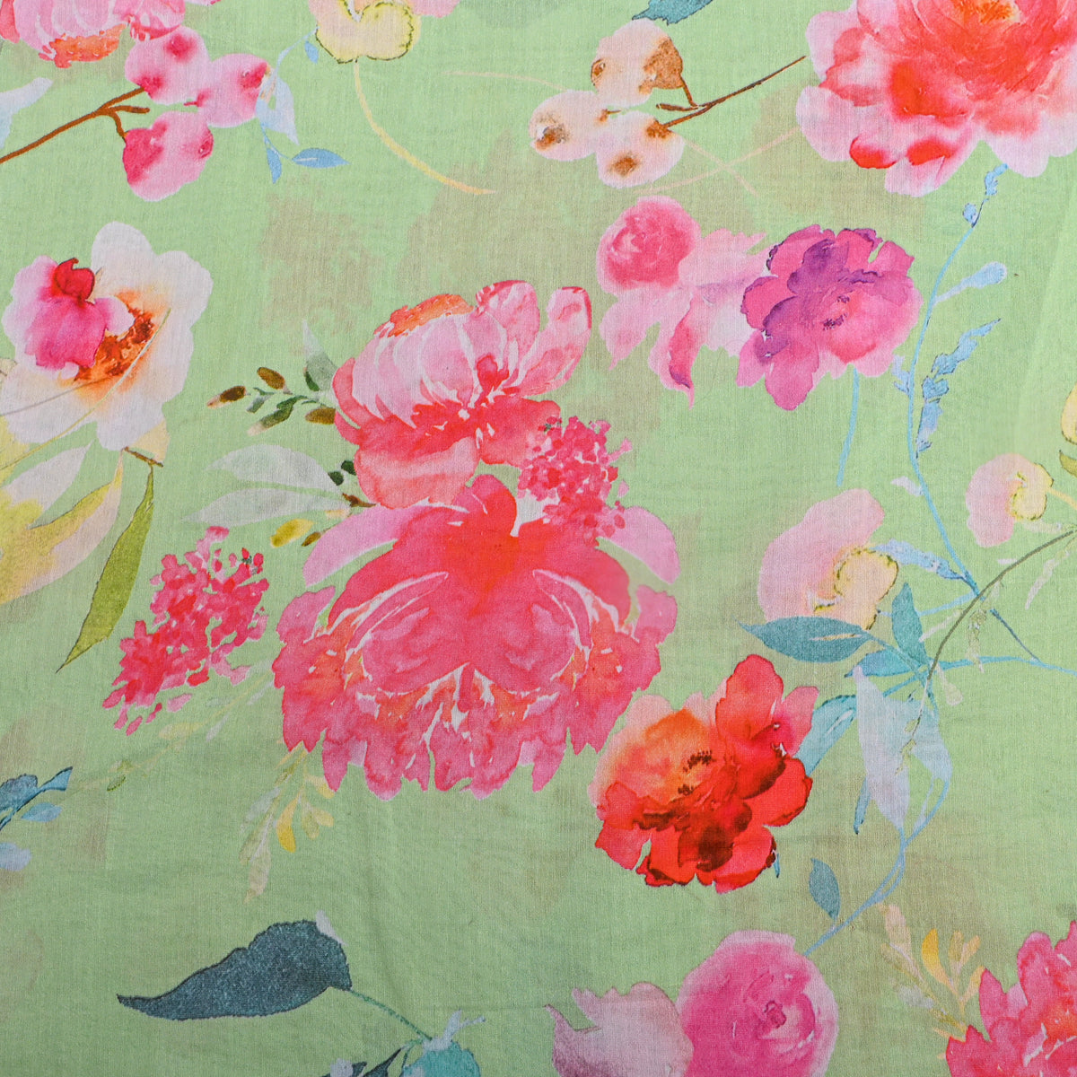 Pistachio Floral Print Tusser Fabric
