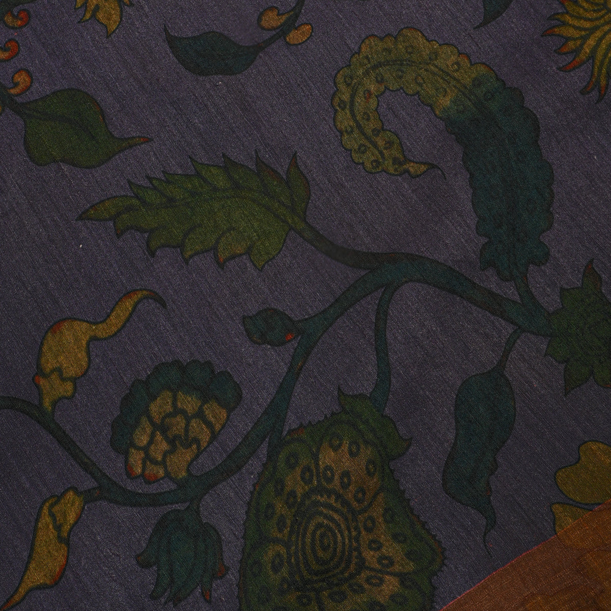 Dusk Blue Floral Vine Kalamkari Print Silk Fabric