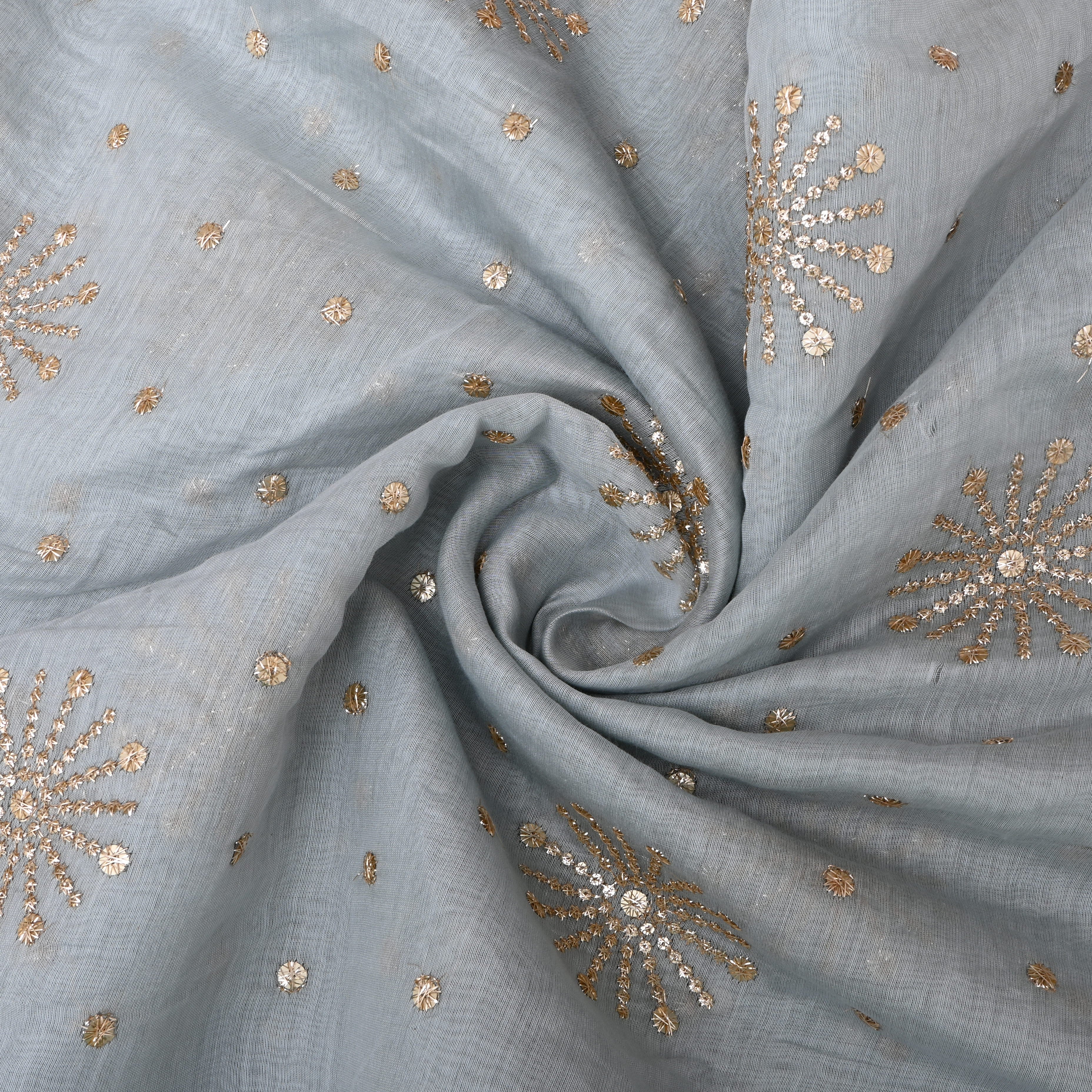 Bluish Grey Floral Embroidered Chanderi Fabric