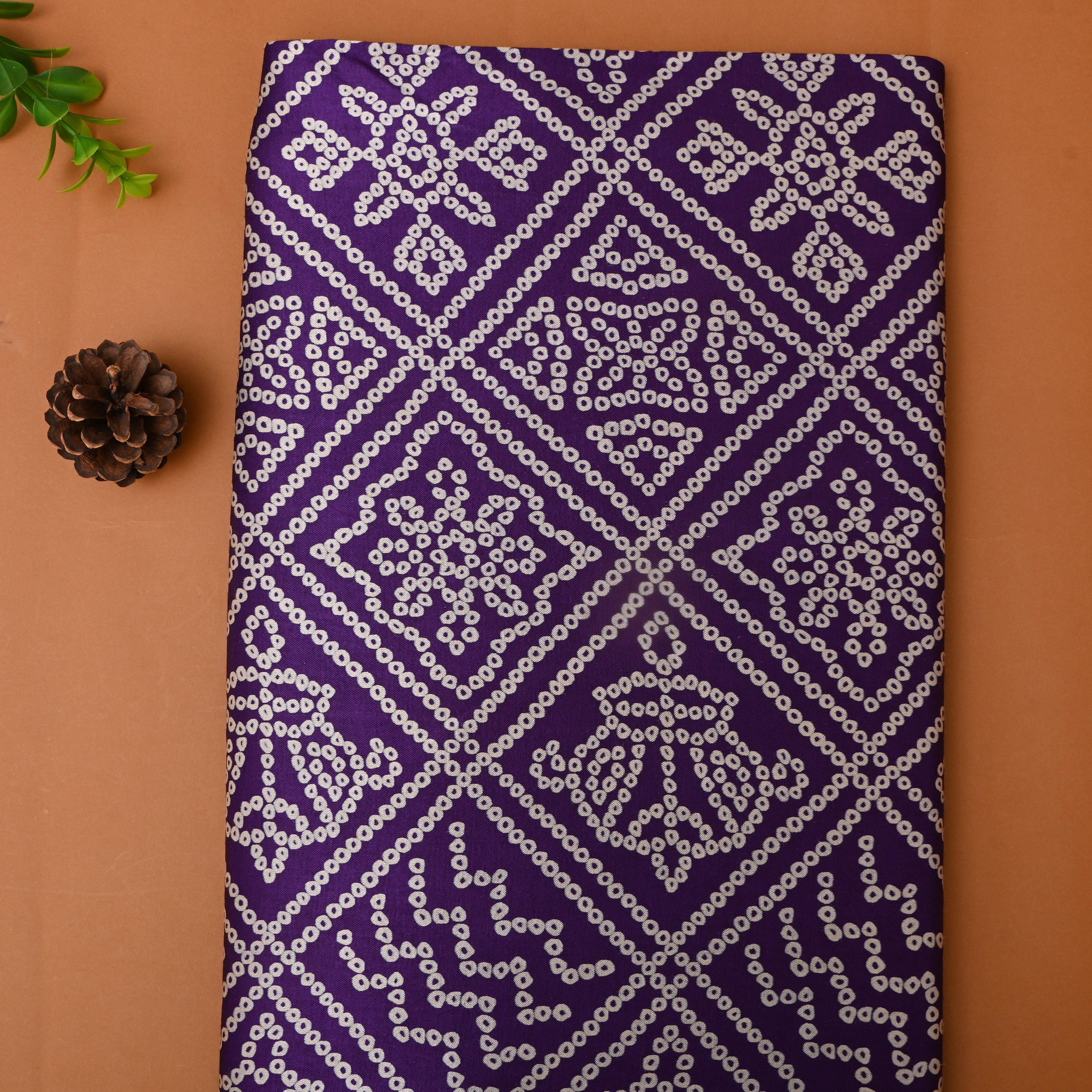 Indigo Purple Bandhani Printed Satin Fabric