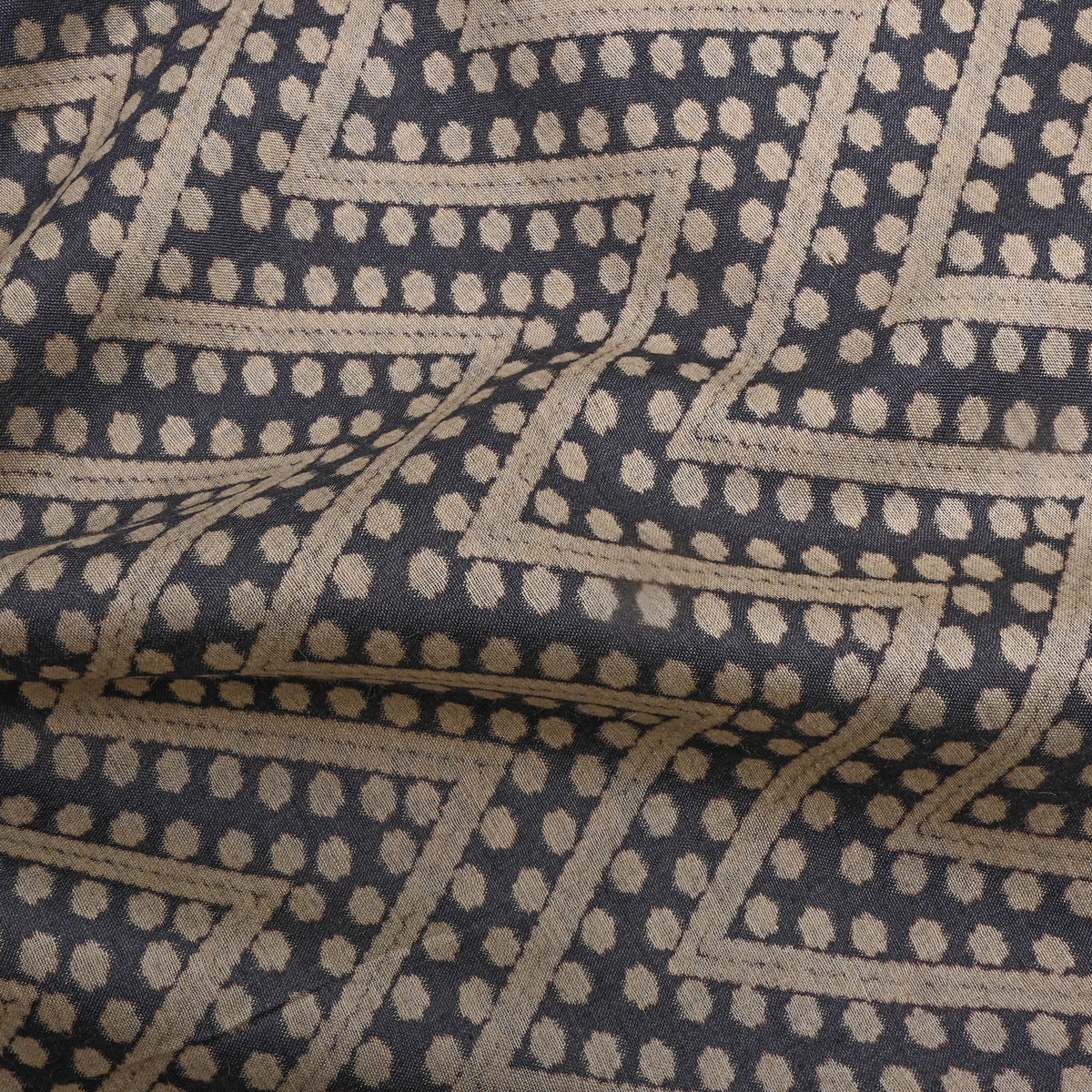 Slate Dot Zig-Zag Woven Tusser Fabric
