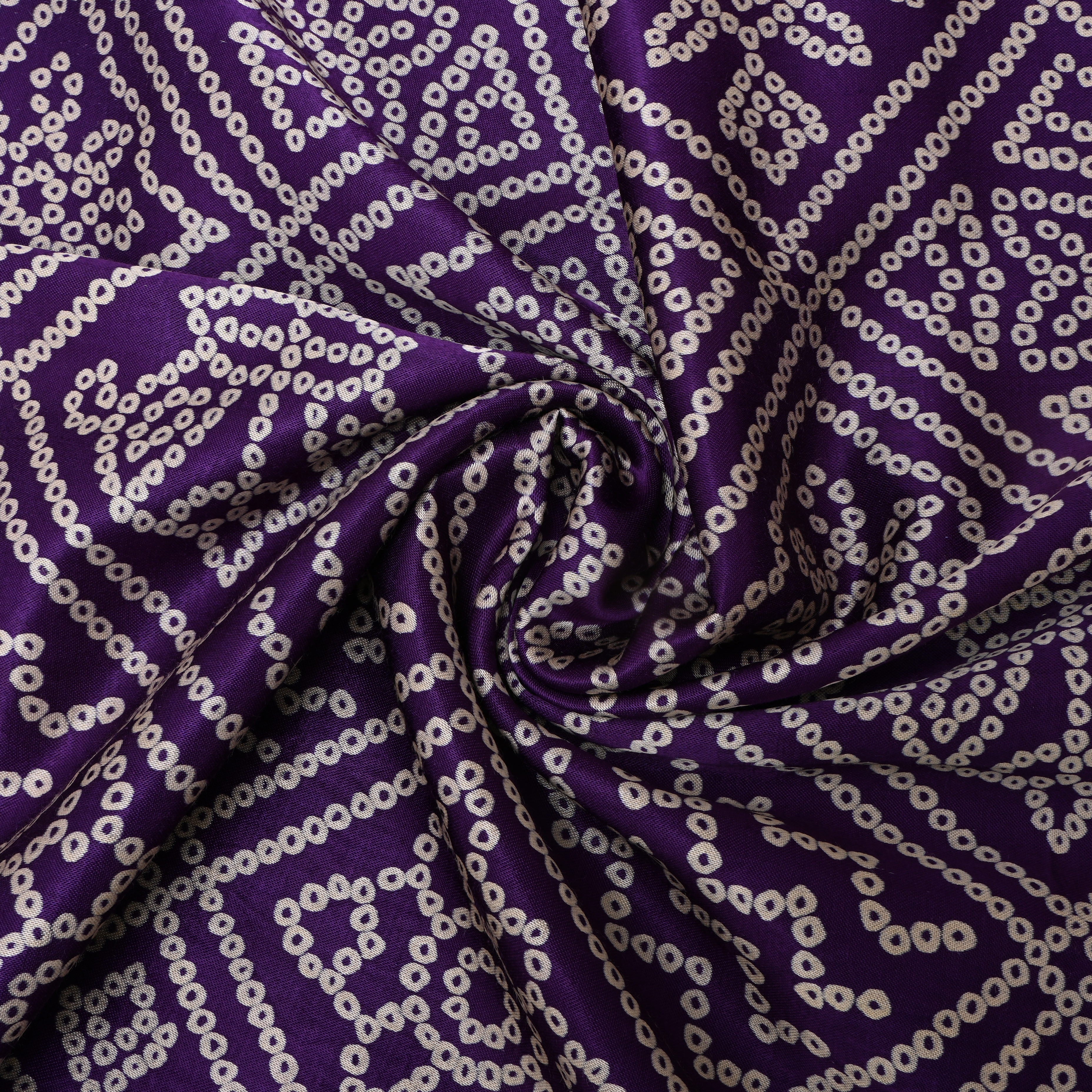 Indigo Purple Bandhani Printed Satin Fabric