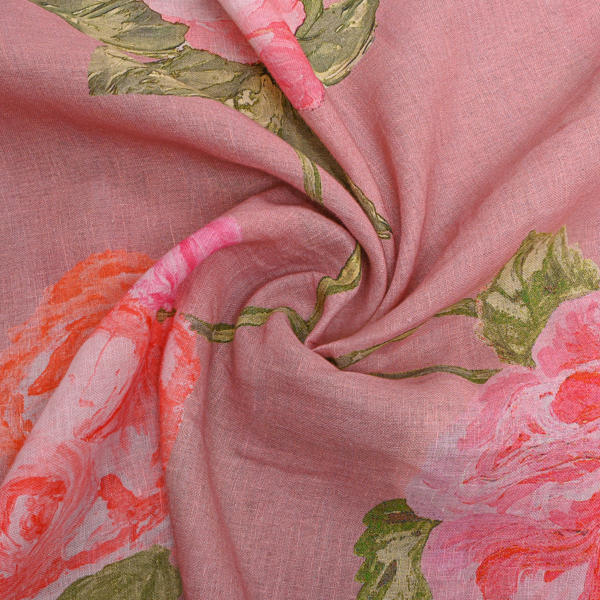 Dusty Rose Digital Rose Print Tussar Fabric