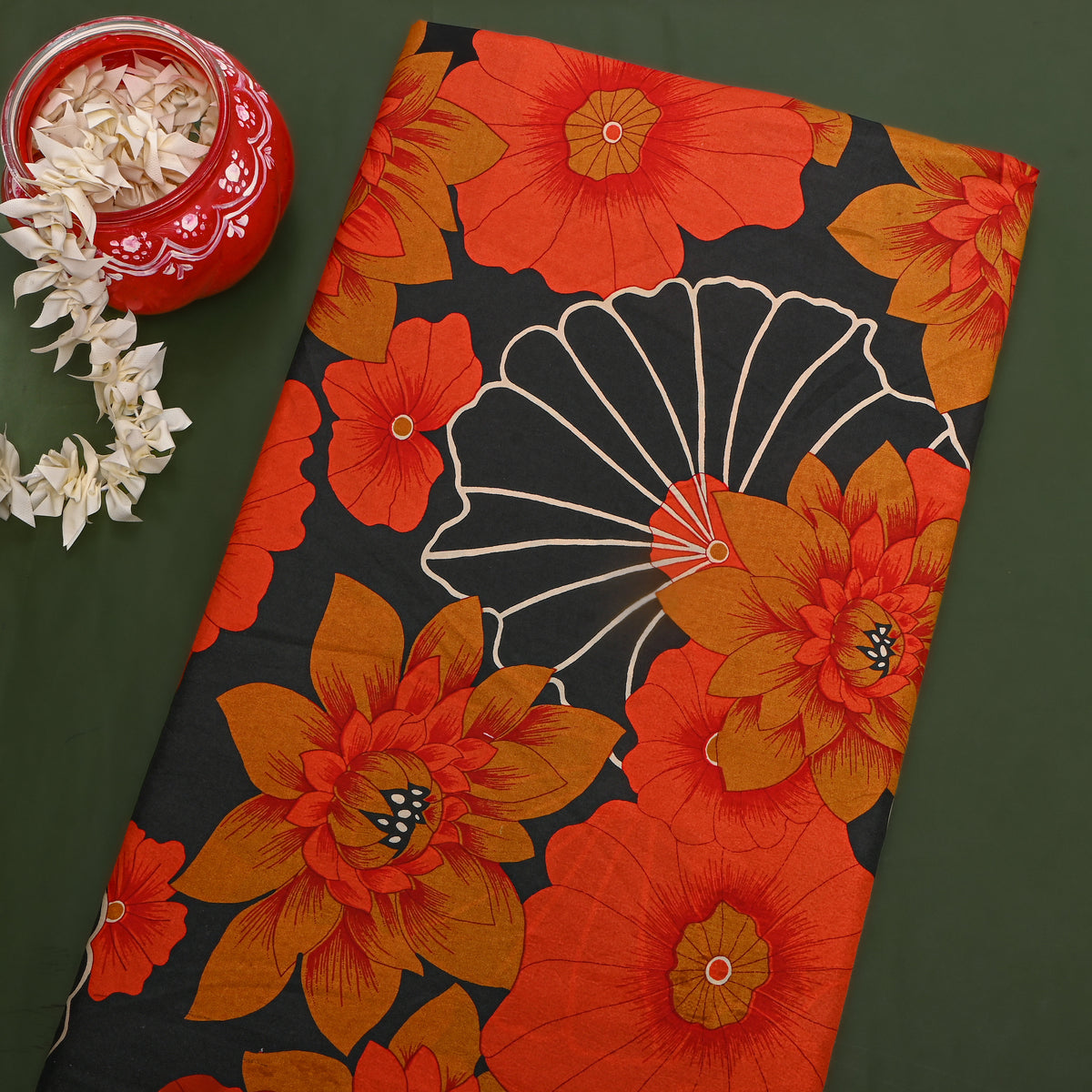Ember Black Bloom Print Silk Fabric
