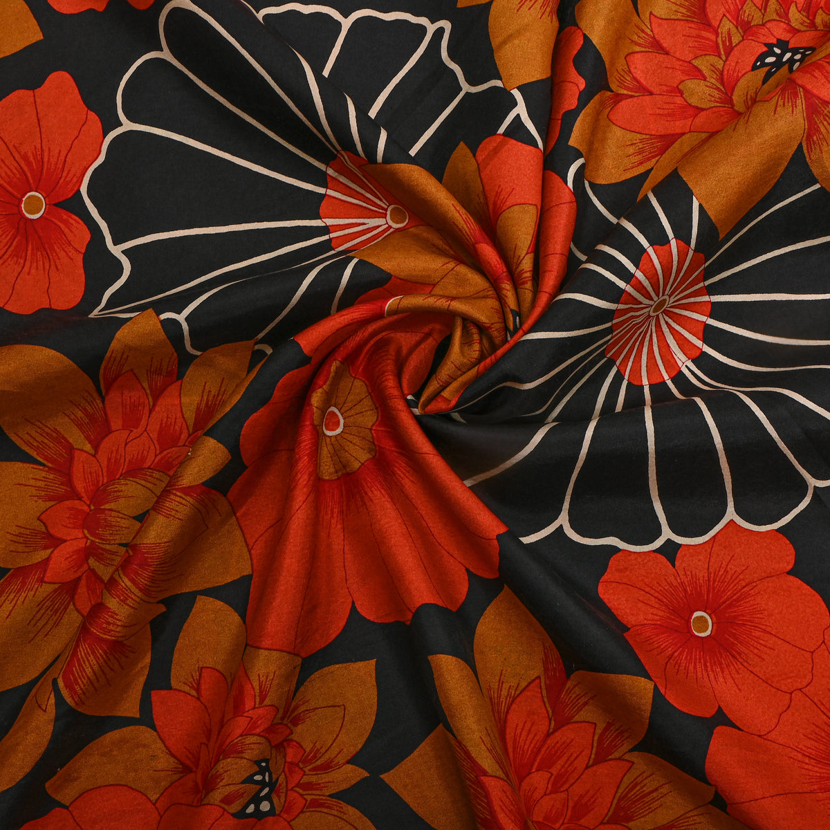 Ember Black Bloom Print Silk Fabric