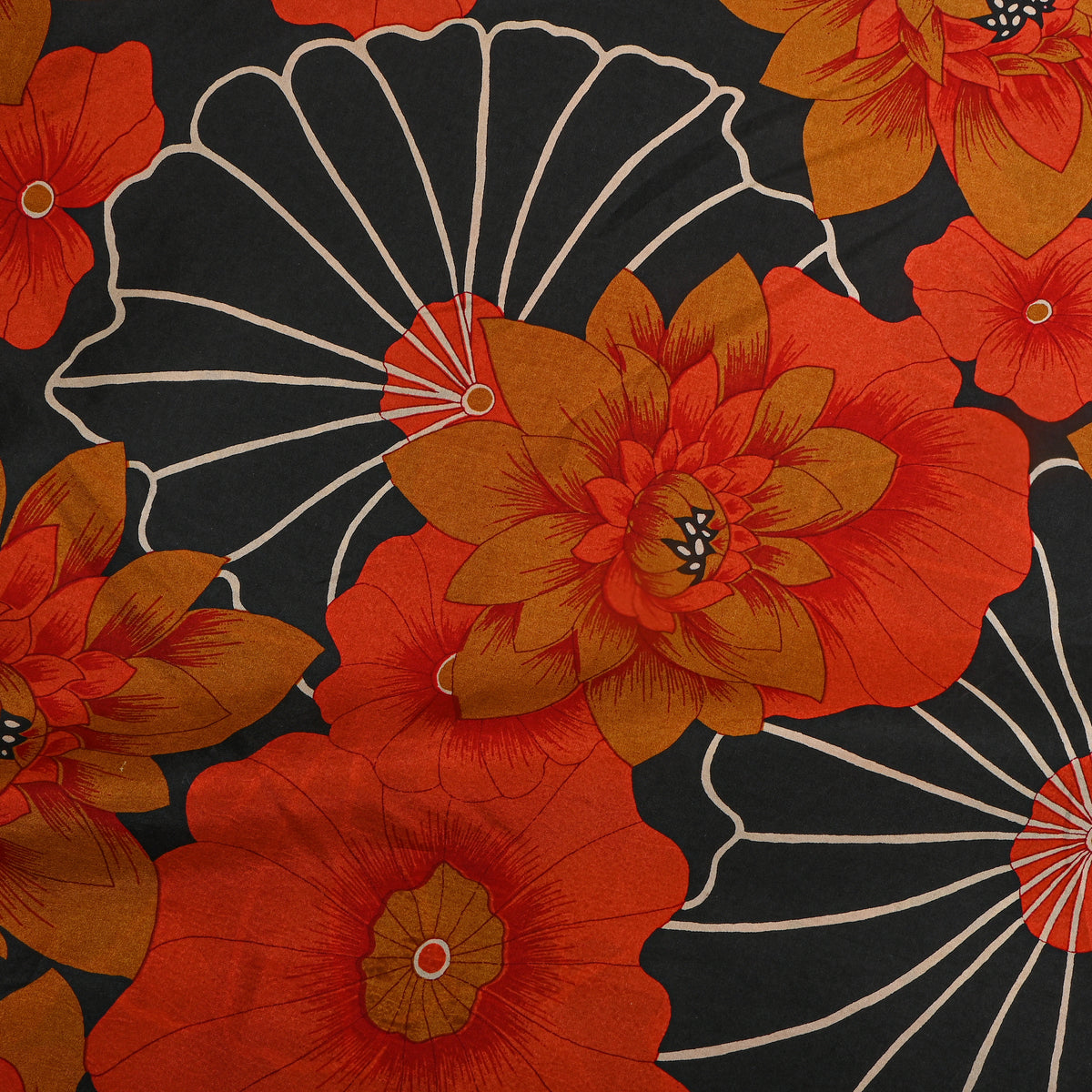 Ember Black Bloom Print Silk Fabric