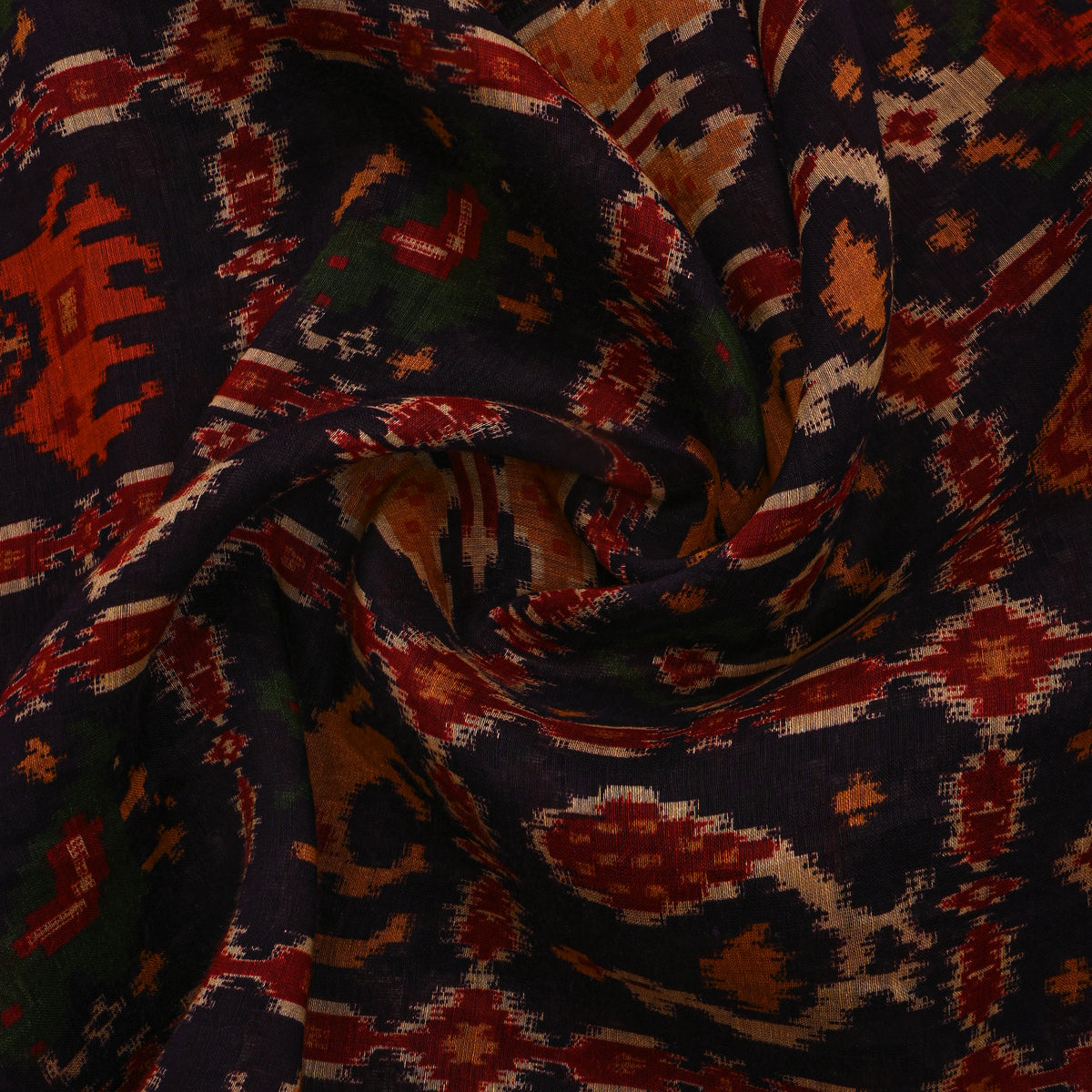 Ink Black Patola Ikat Dupion Silk Fabric