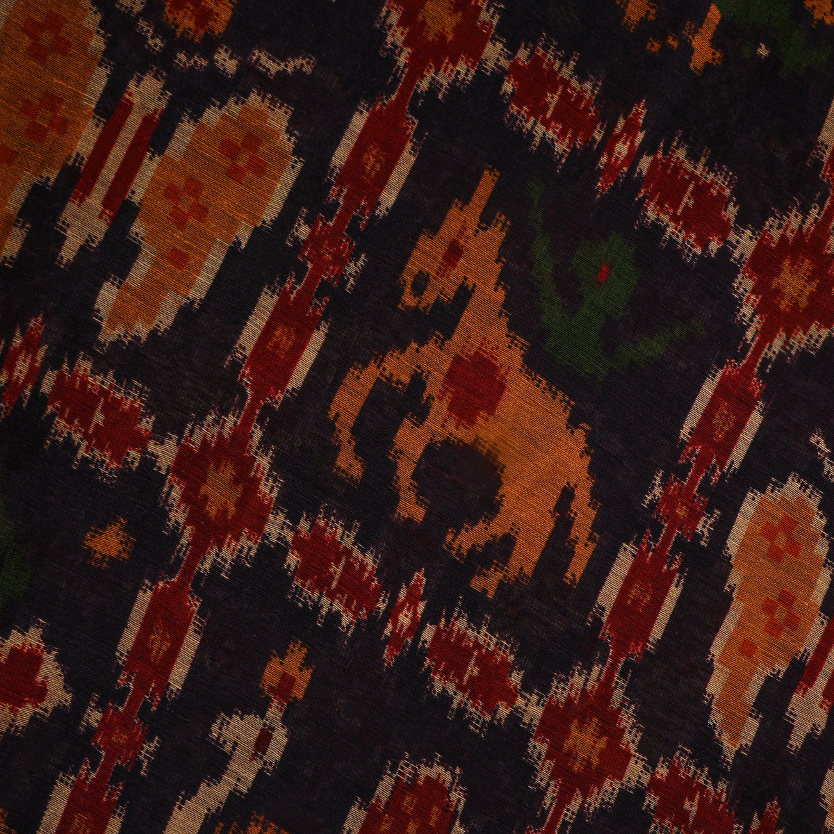 Ink Black Patola Ikat Dupion Silk Fabric