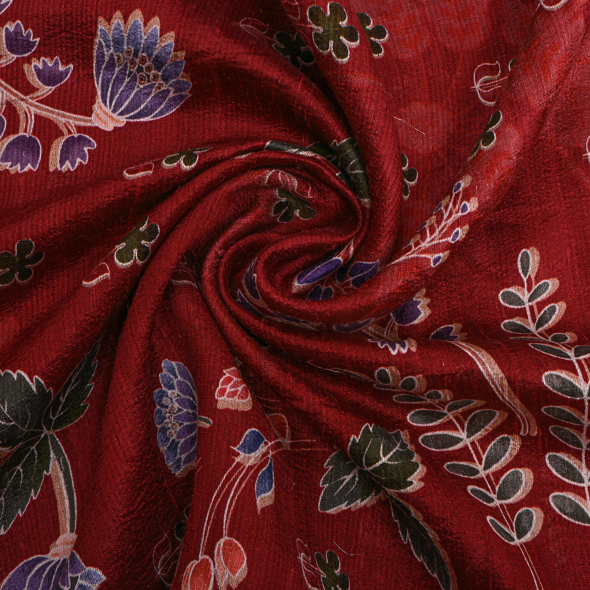 Scarlet Floral Digital Print Raw Silk Fabric