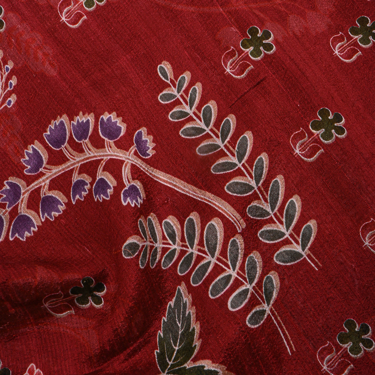 Scarlet Floral Digital Print Raw Silk Fabric
