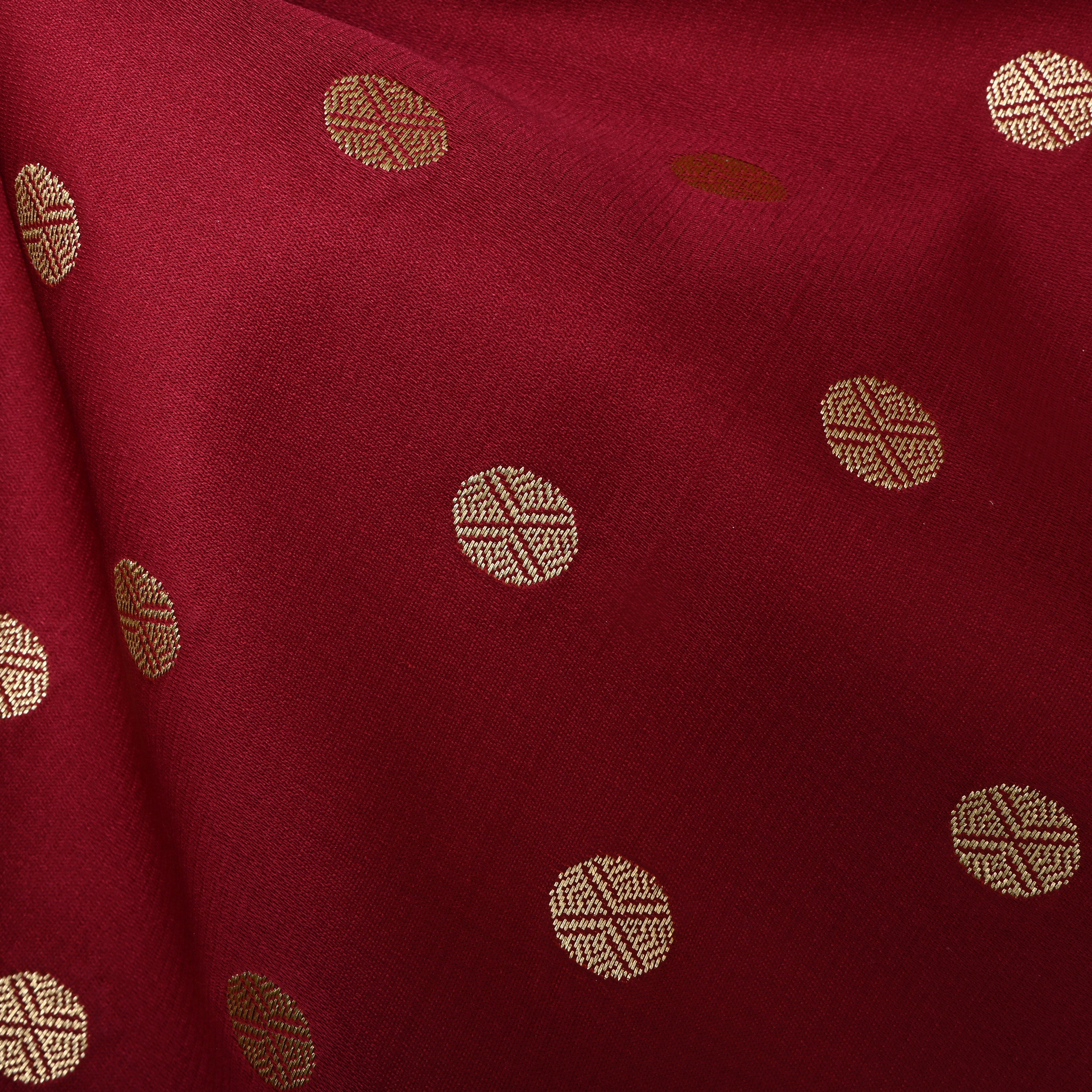 Solid Maroon Golden Zari Butti Silk Fabric